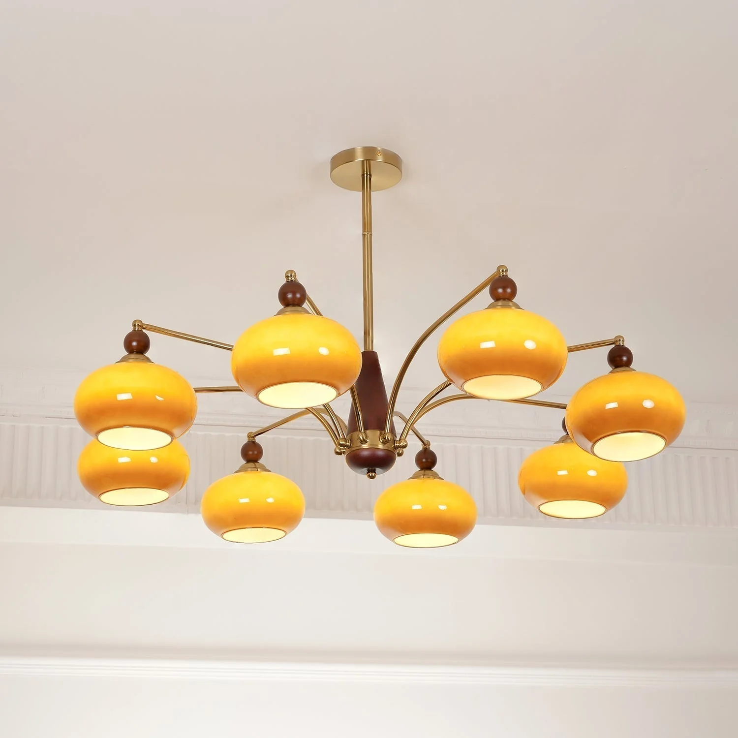 Lustra Pendant Lamp Retro Yellow Glass Brass - Image 60