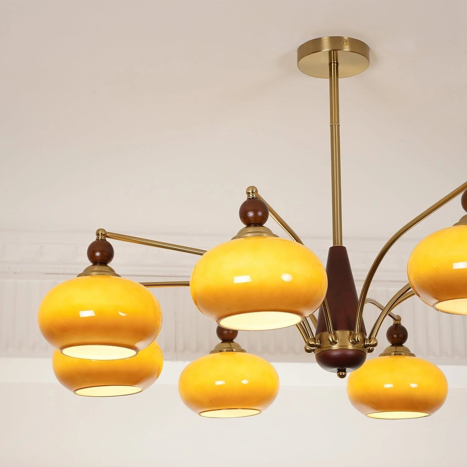 Lustra Pendant Lamp Retro Yellow Glass Brass - Image 61