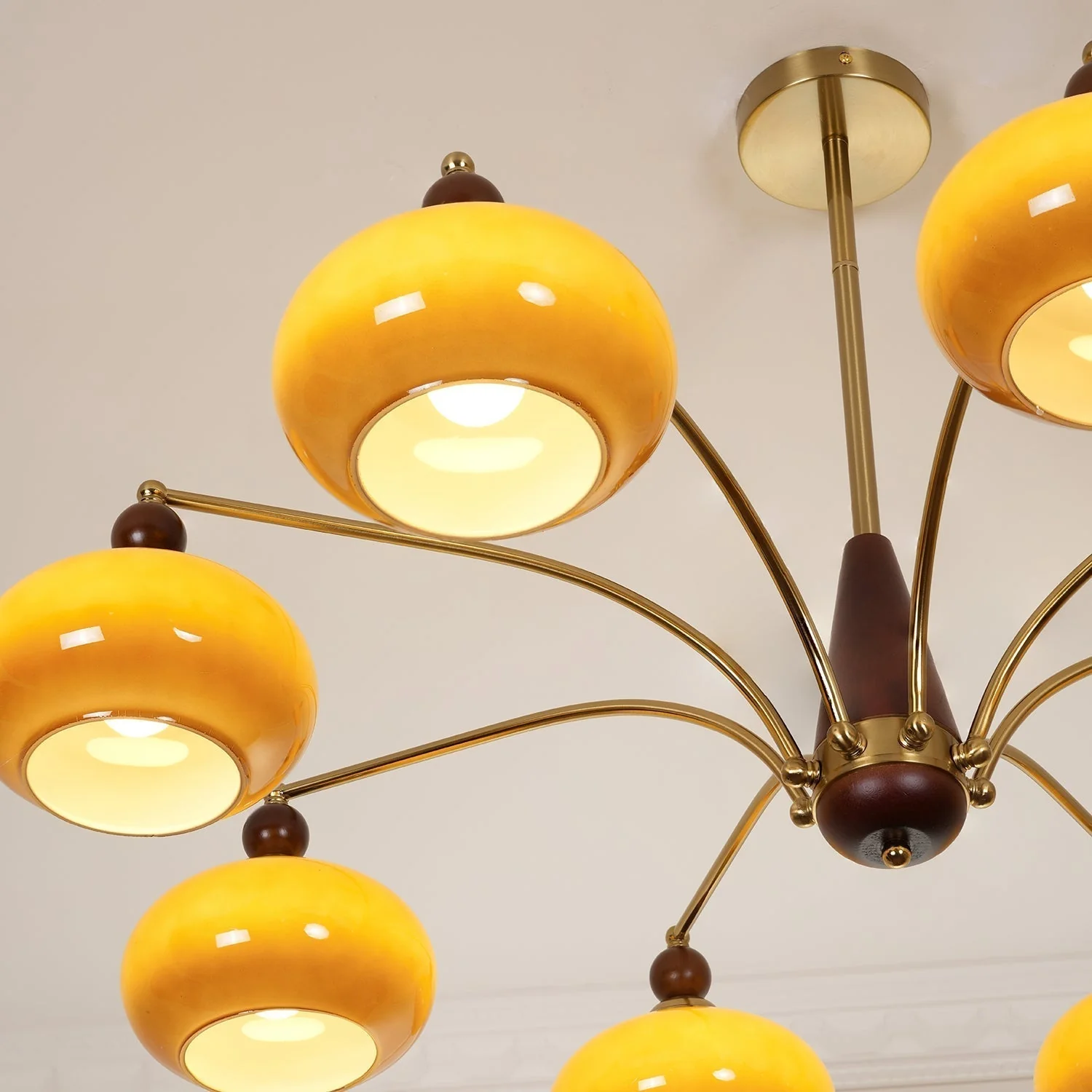 Lustra Pendant Lamp Retro Yellow Glass Brass - Image 62