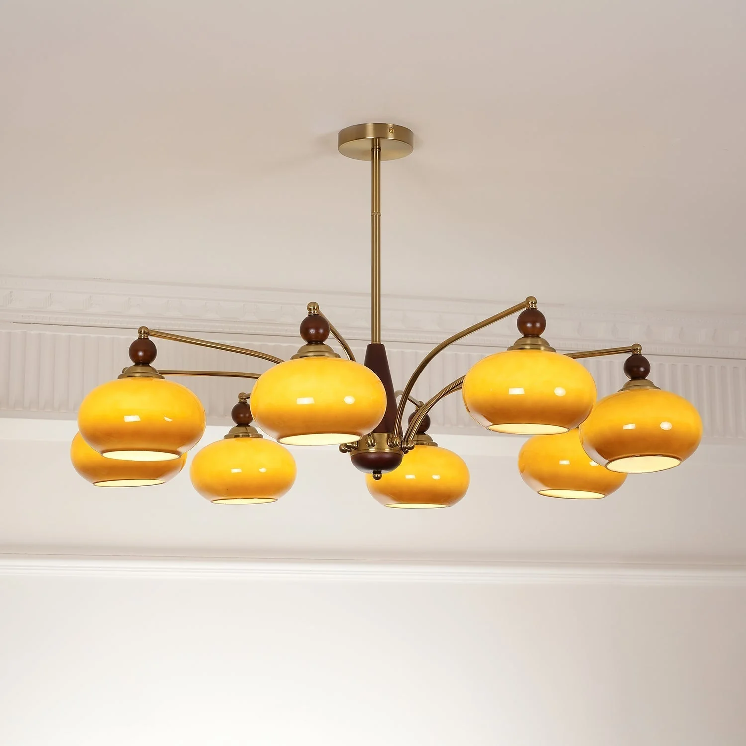 Lustra Pendant Lamp Retro Yellow Glass Brass - Image 64