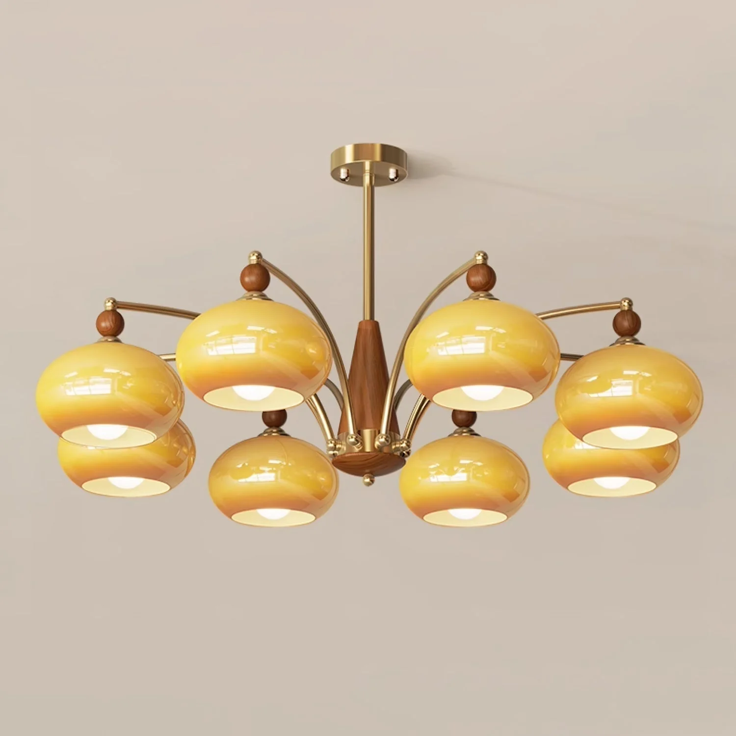Lustra Pendant Lamp Retro Yellow Glass Brass - Image 7