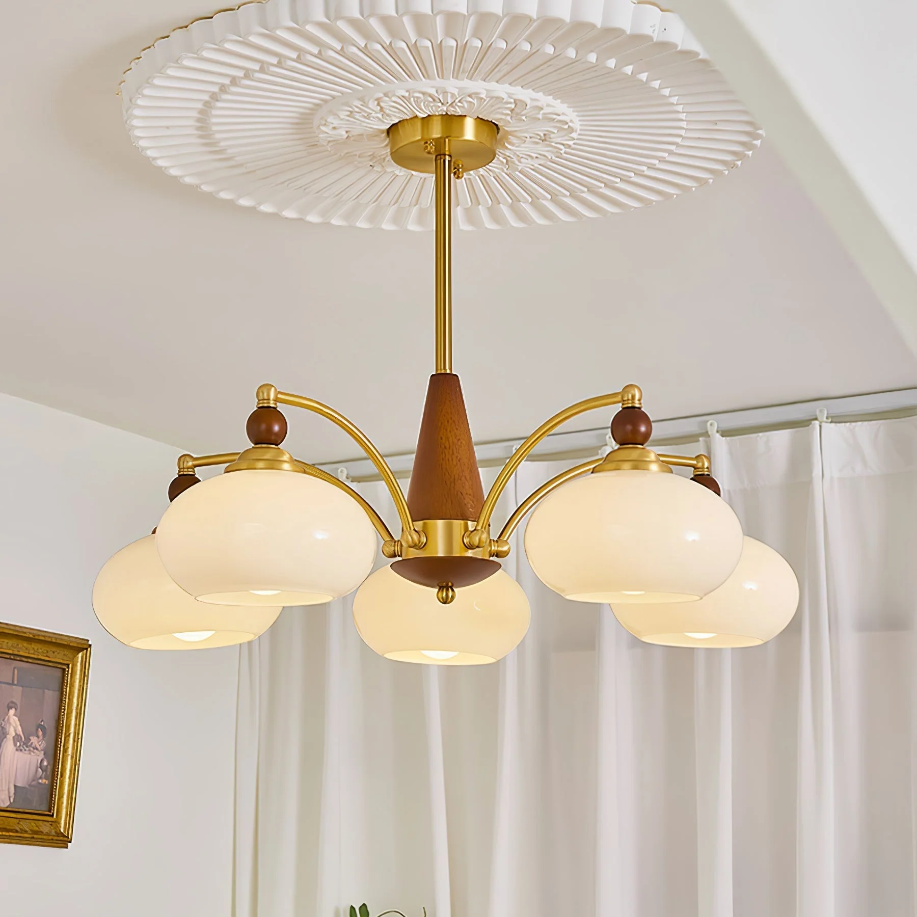 Lustra Pendant Lamp Retro Yellow Glass Brass - Image 72