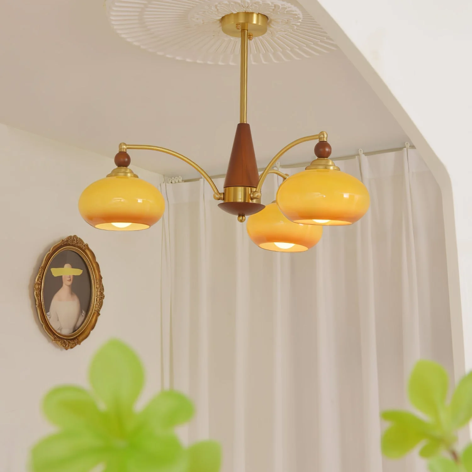 Lustra Pendant Lamp Retro Yellow Glass Brass - Image 73
