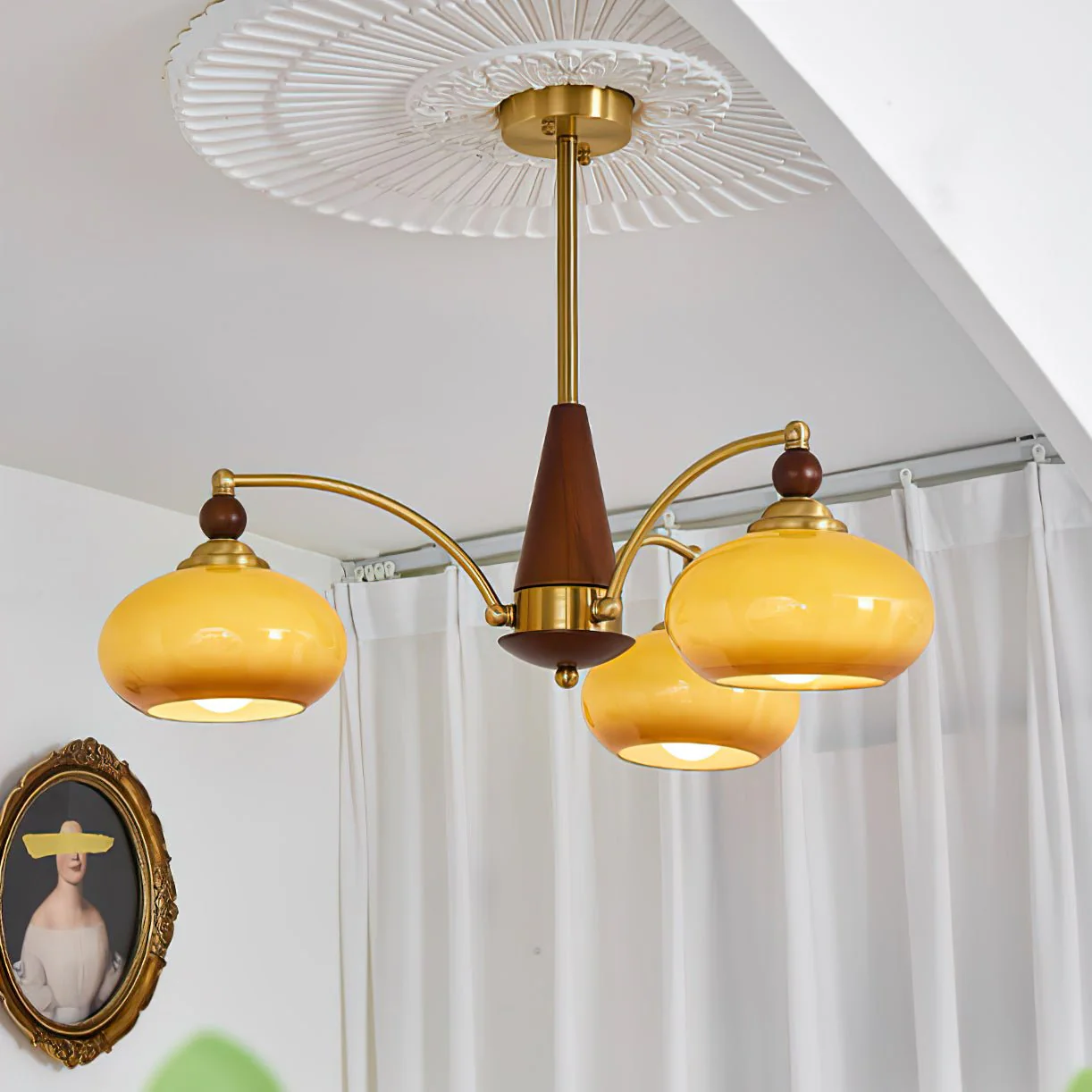 Lustra Pendant Lamp Retro Yellow Glass Brass - Image 74