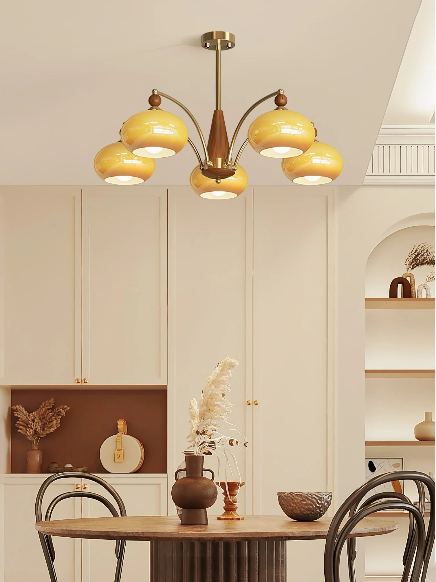 Lustra Pendant Lamp Retro Yellow Glass Brass - Image 8