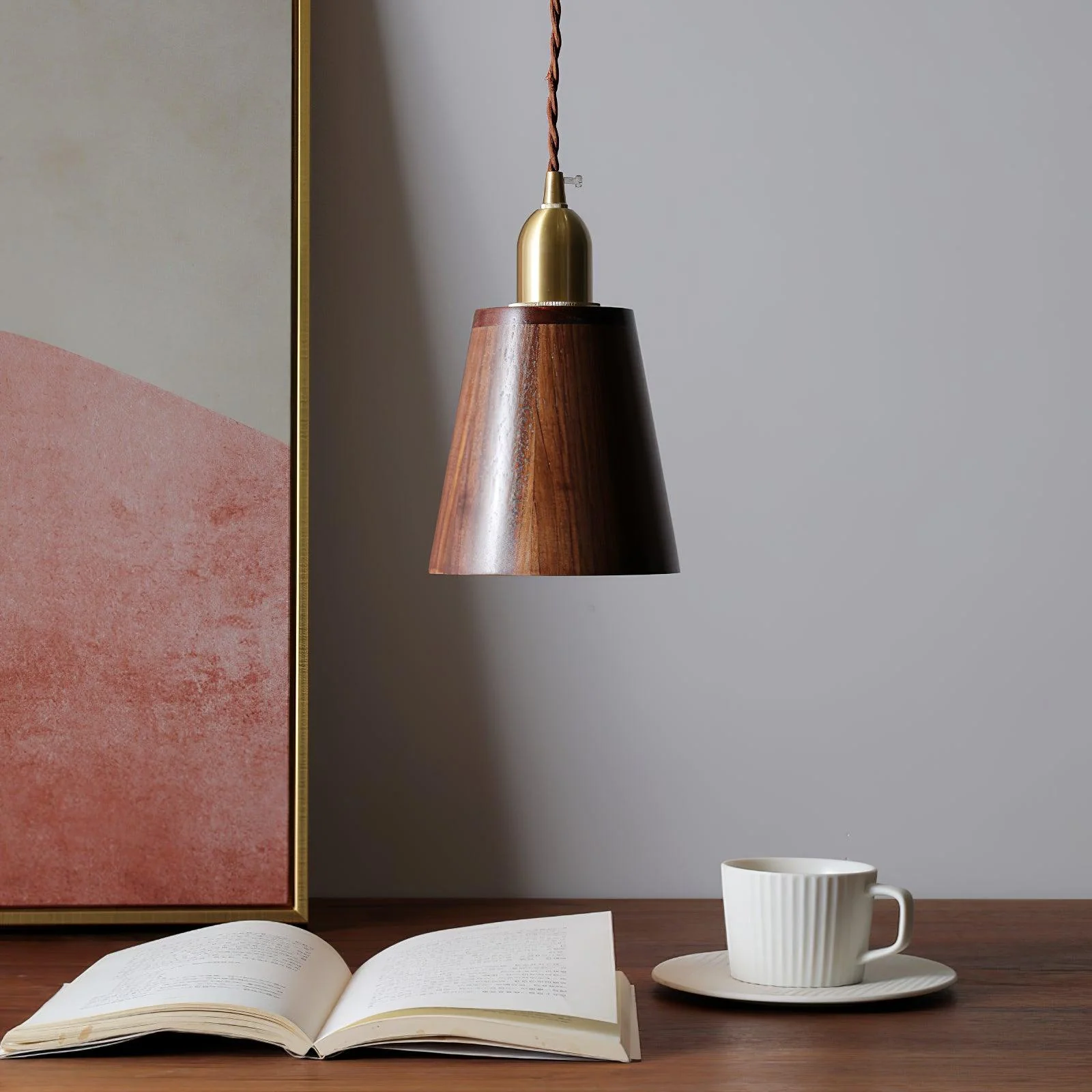 Lustra Pendant Lamp Walnut Brass Modern for Living Room - Image 12