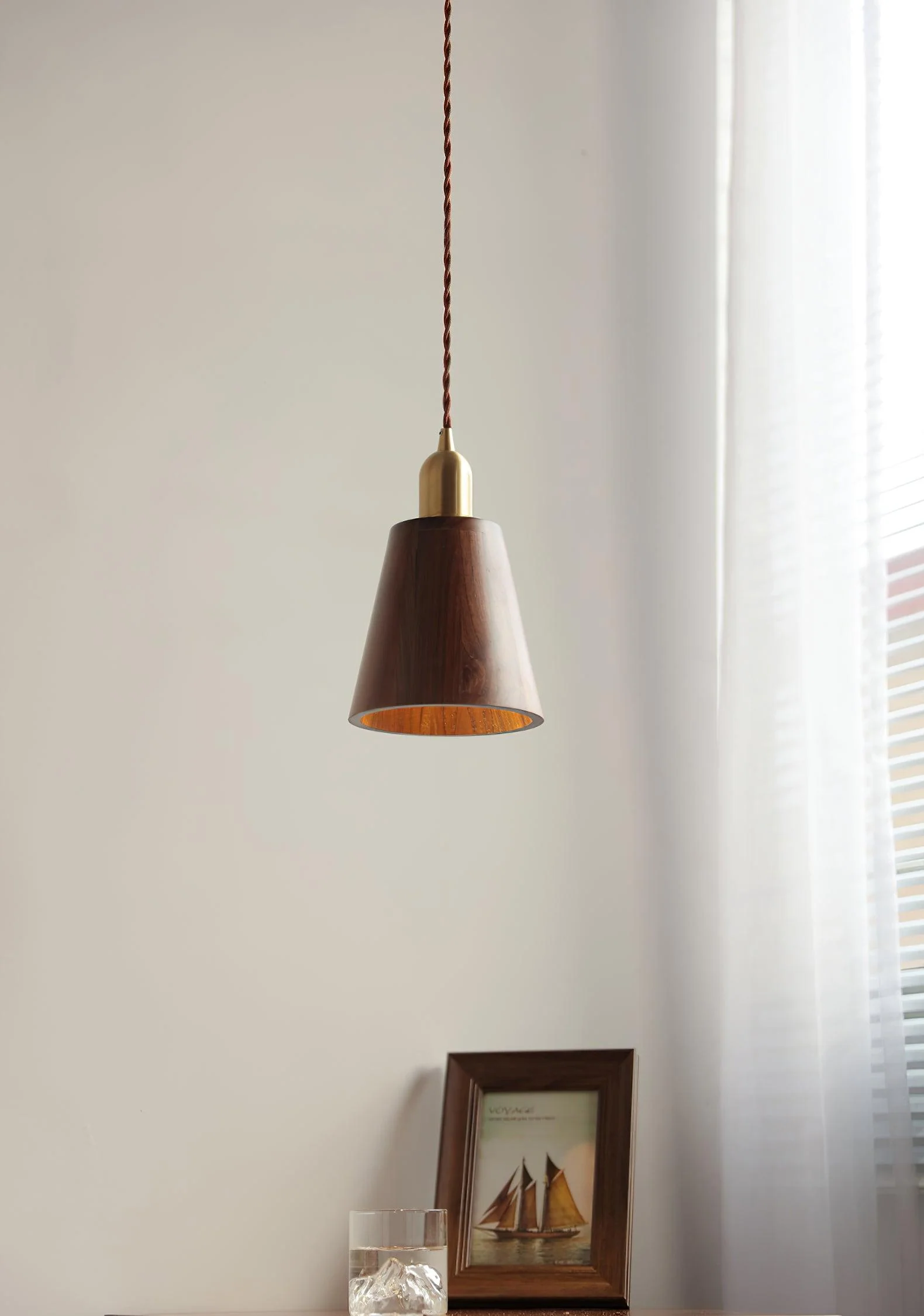 Lustra Pendant Lamp Walnut Brass Modern for Living Room - Image 17