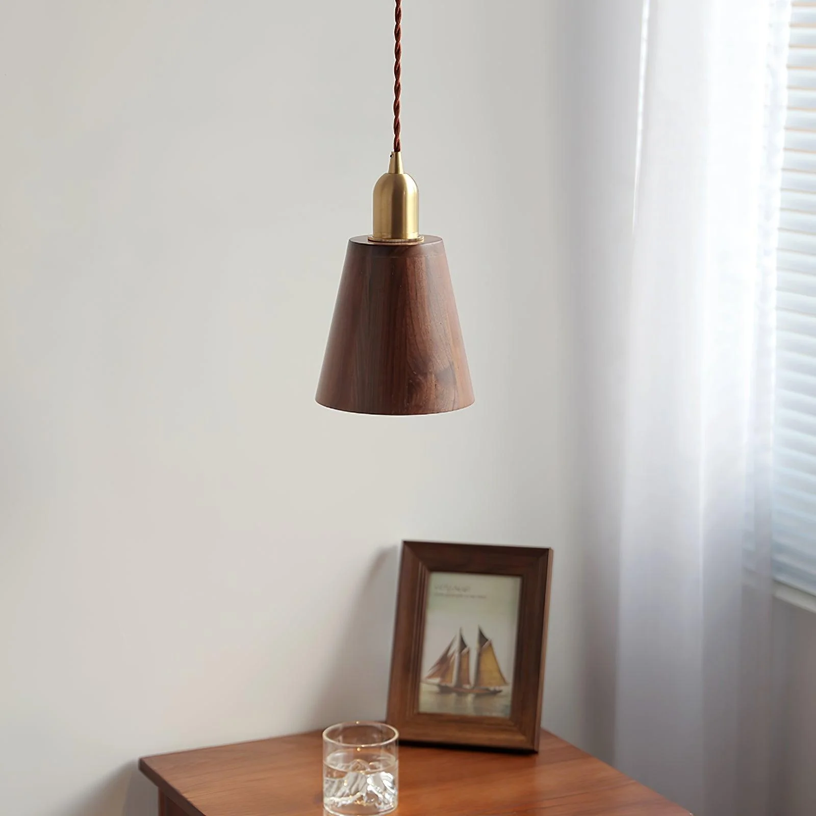 Lustra Pendant Lamp Walnut Brass Modern for Living Room - Image 18