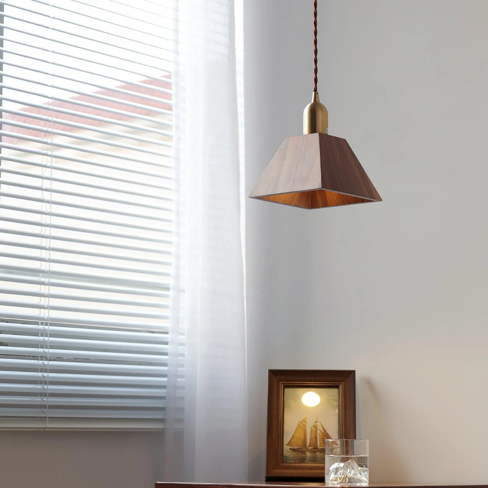 Lustra Pendant Lamp Walnut Brass Modern for Living Room - Image 19