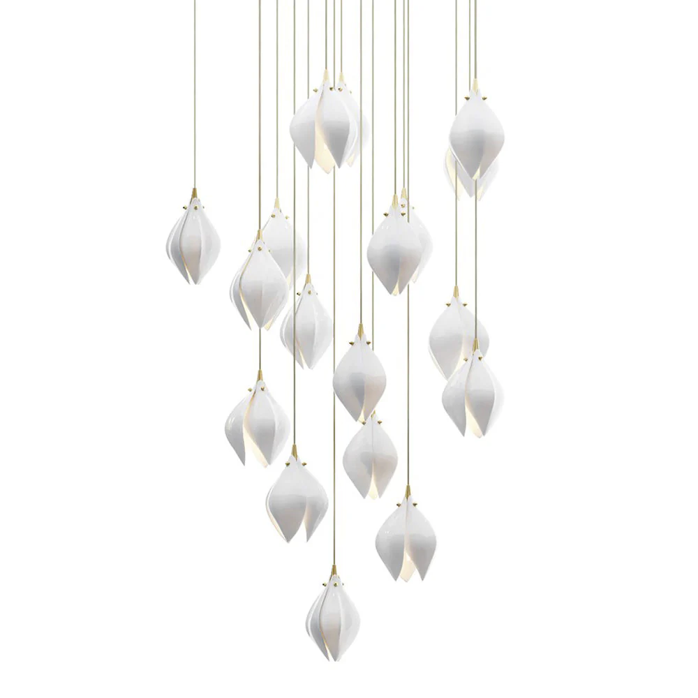 Lustra Pendant Lamp White Floral Ceramic - Image 51