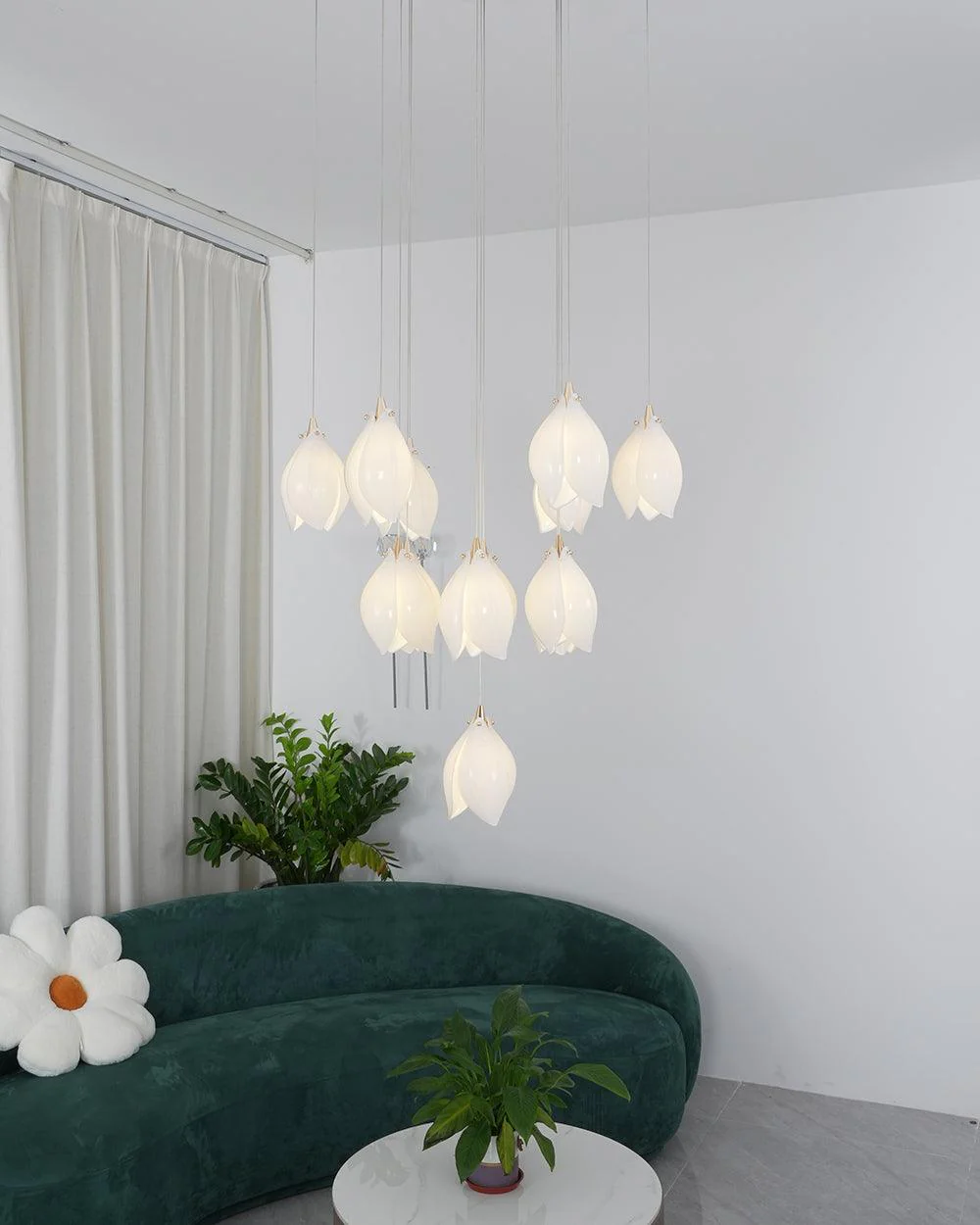 Lustra Pendant Lamp White Floral Ceramic - Image 82