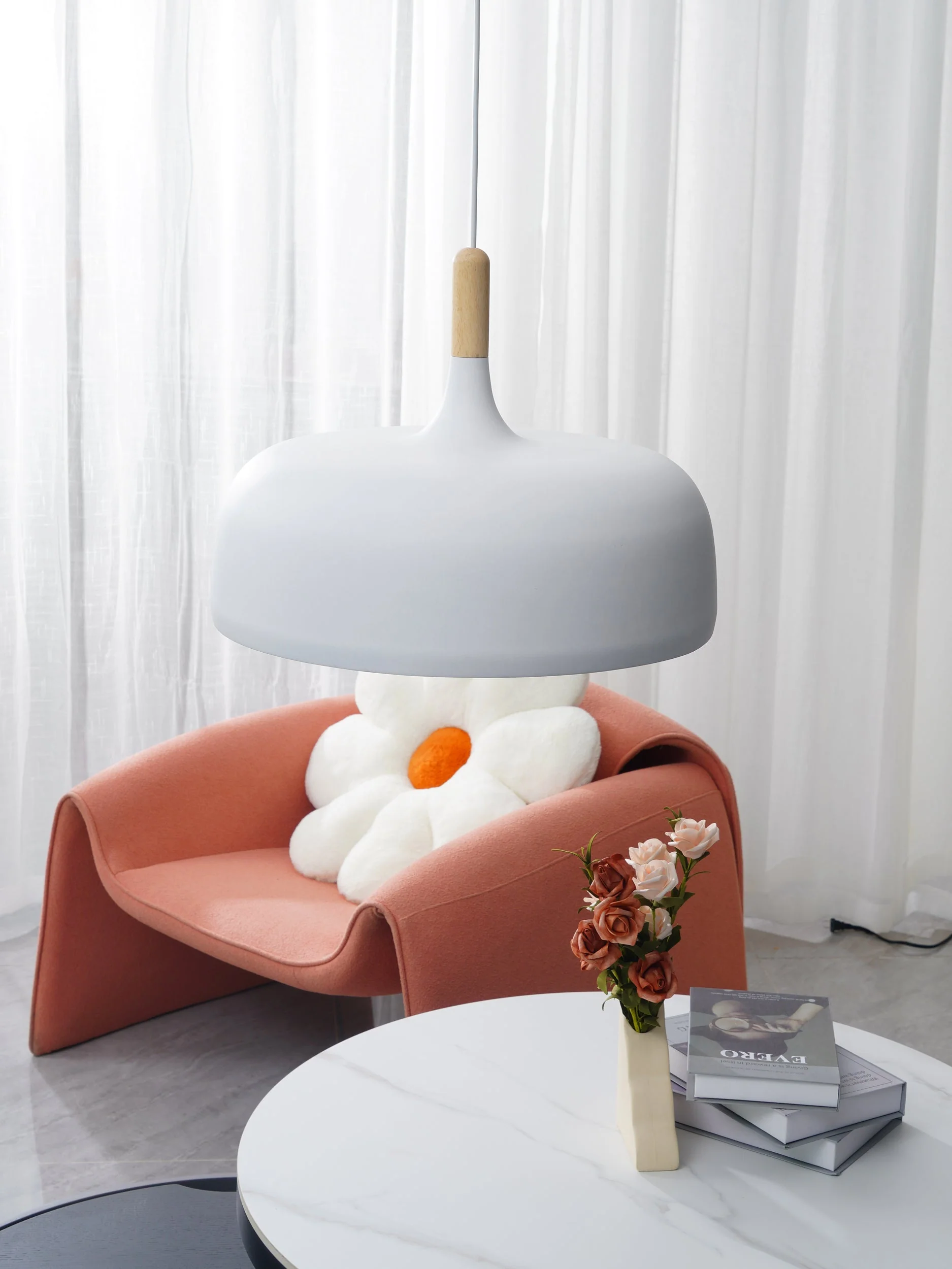 Lustra Pendant Lamp White Shade Wood - Image 94