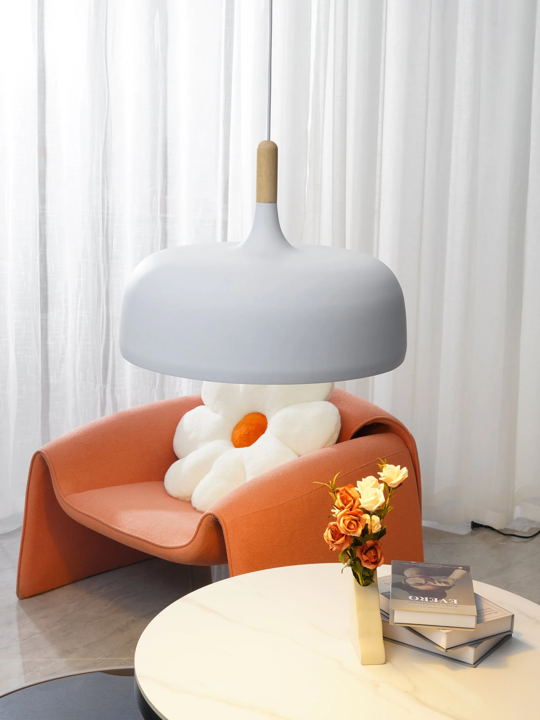 Lustra Pendant Lamp White Shade Wood - Image 95