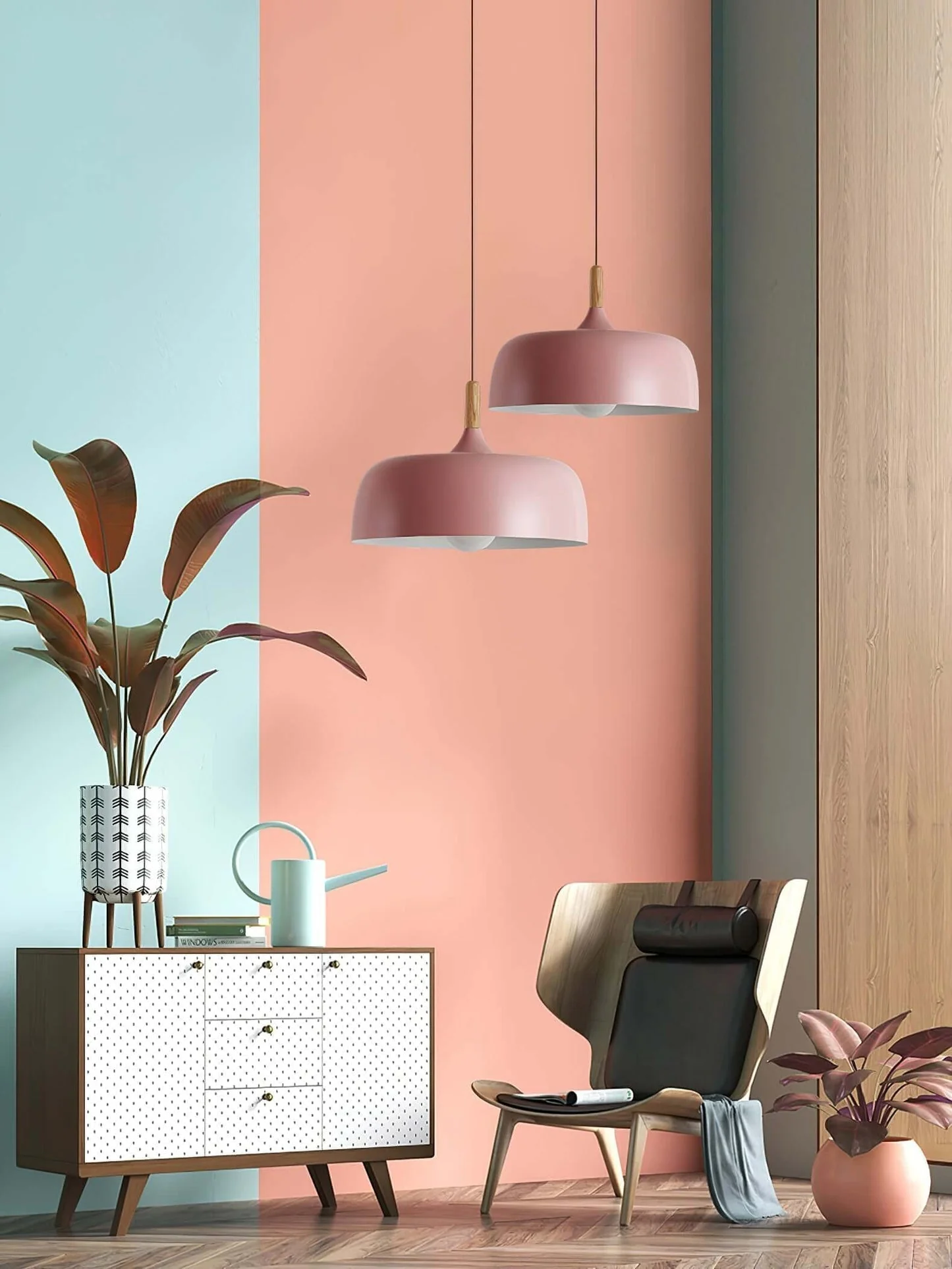 Lustra Pendant Lamp White Shade Wood - Image 99