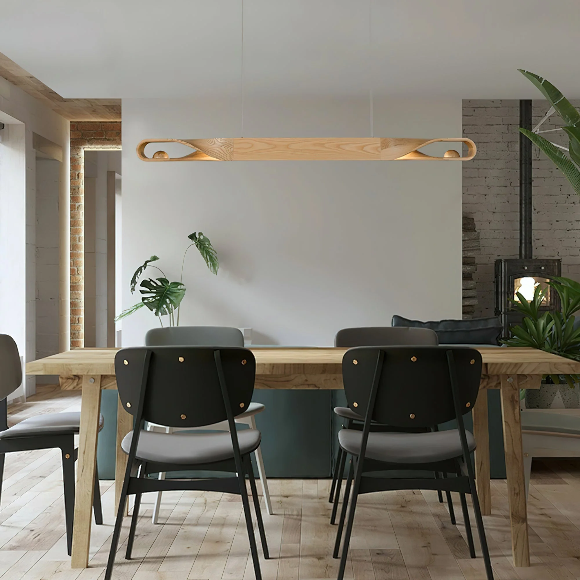 Lustra Pendant Lamp Wood Curved Minimalist - Image 4