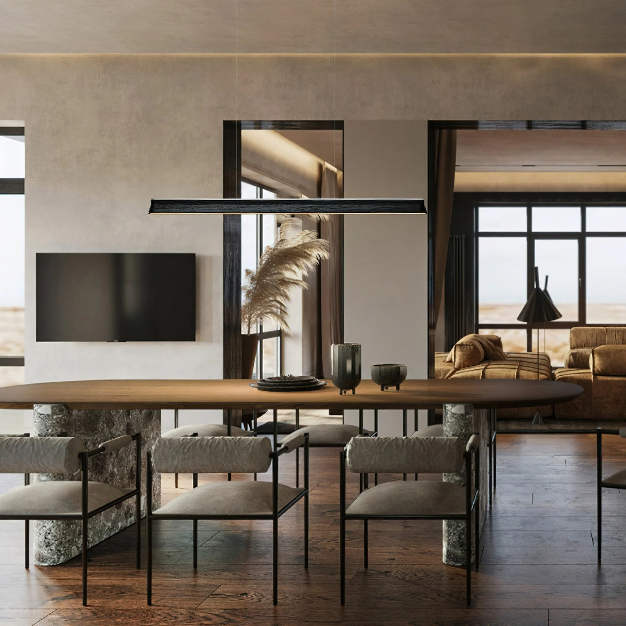 Lustra Pendant Lamp Wooden Beam Minimalist - Image 31