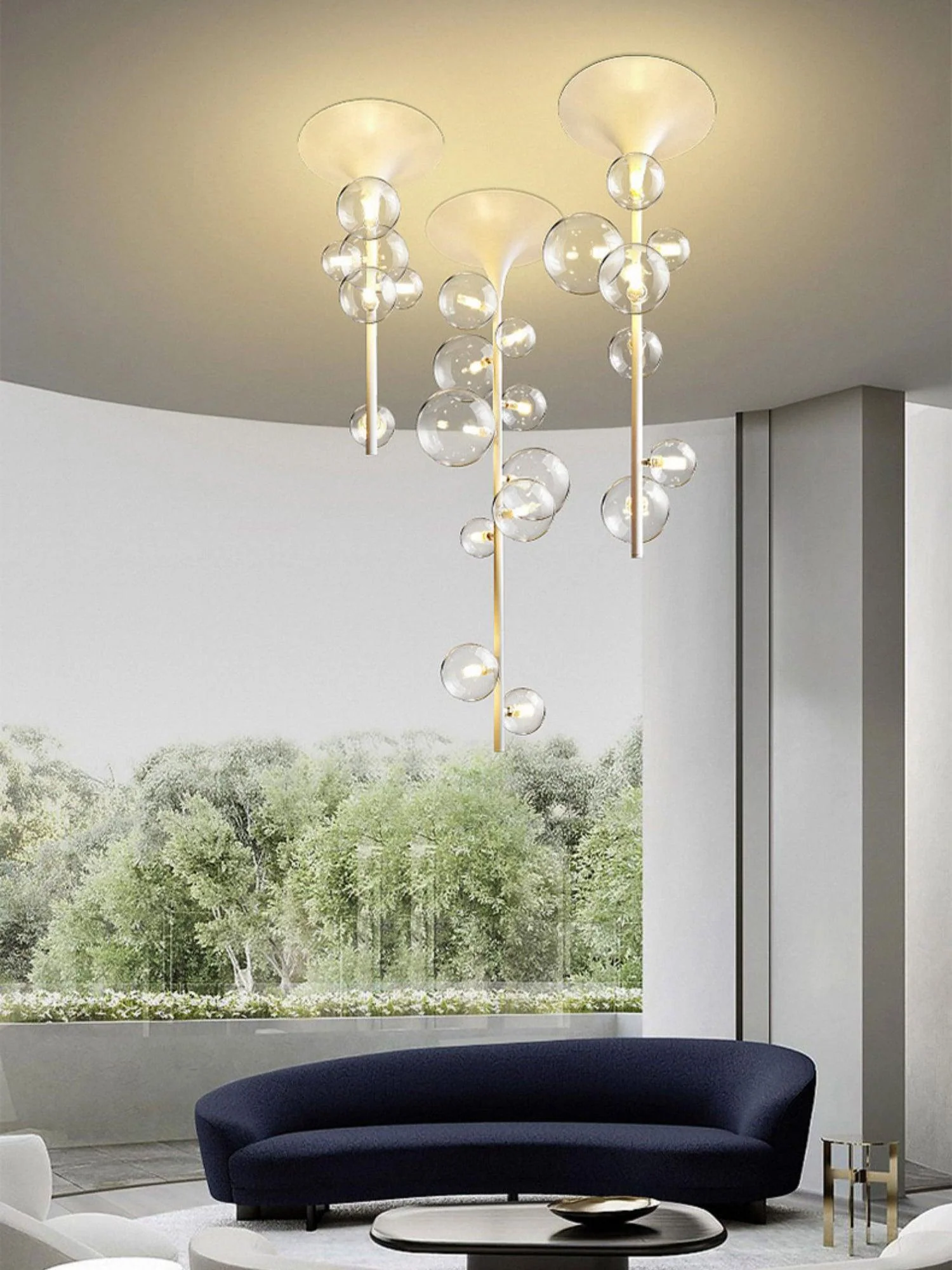 Lustra Pendant Light Brass Glass Cascading for Hallway - Image 12