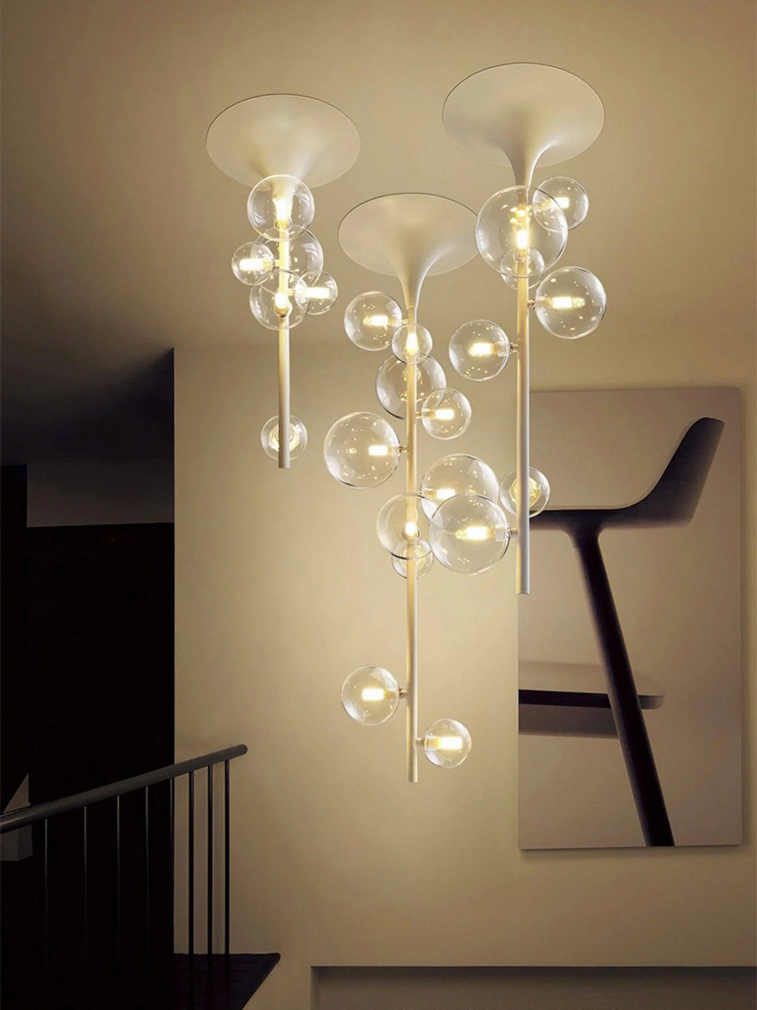 Lustra Pendant Light Brass Glass Cascading for Hallway - Image 18