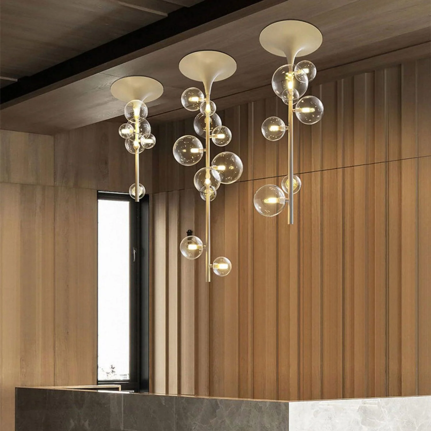 Lustra Pendant Light Brass Glass Cascading for Hallway - Image 4