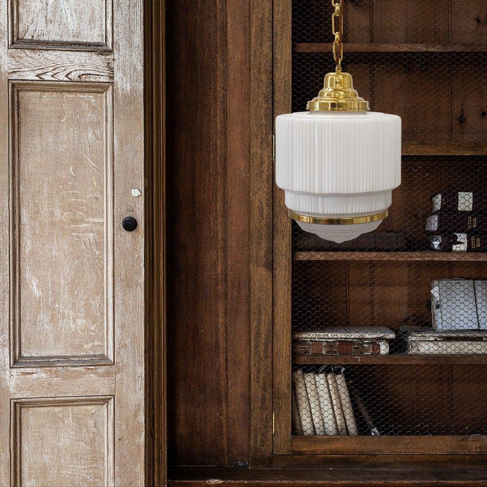 Lustra Pendant Light Brass Glass Ribbed - Image 13