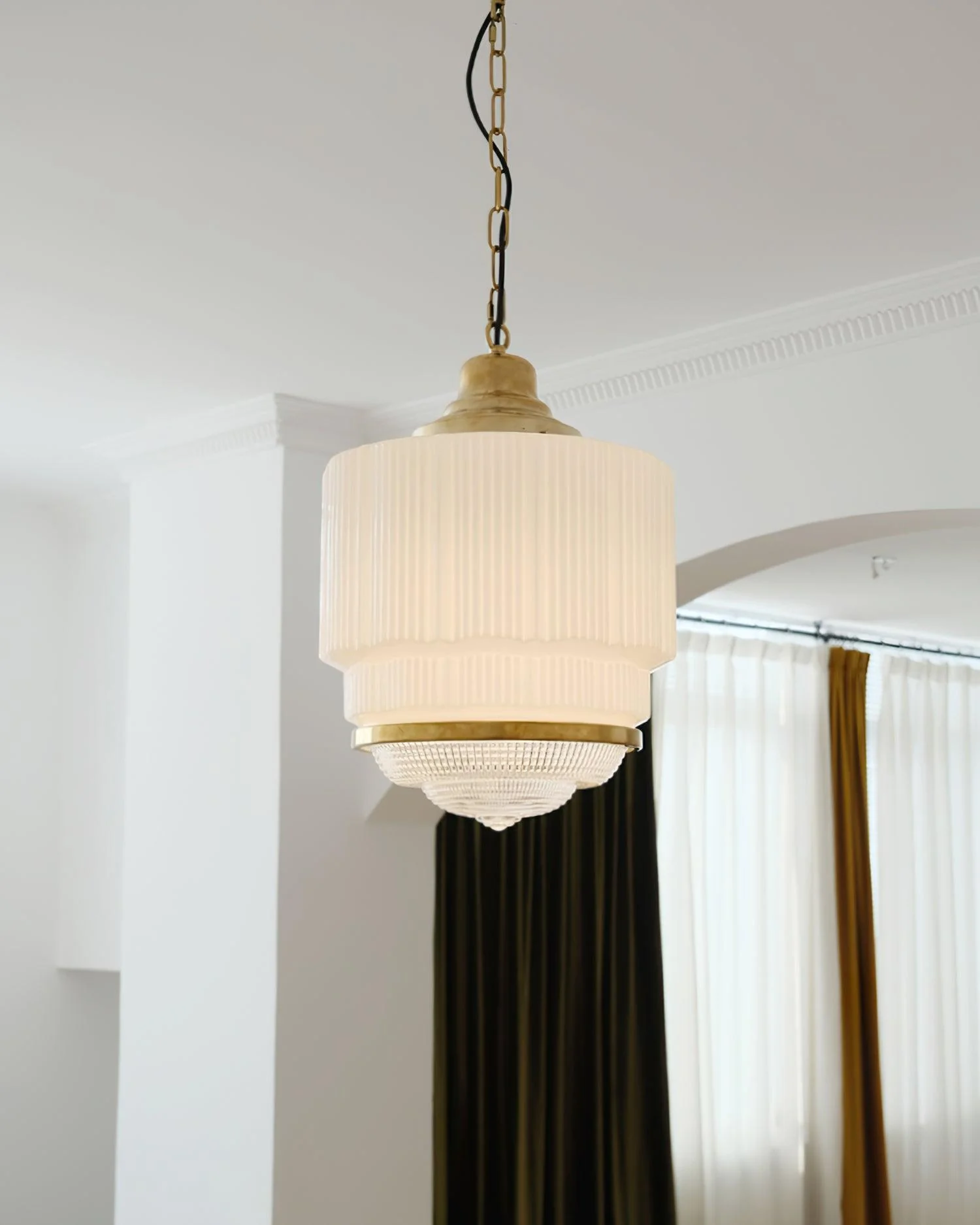 Lustra Pendant Light Brass Glass Ribbed - Image 16