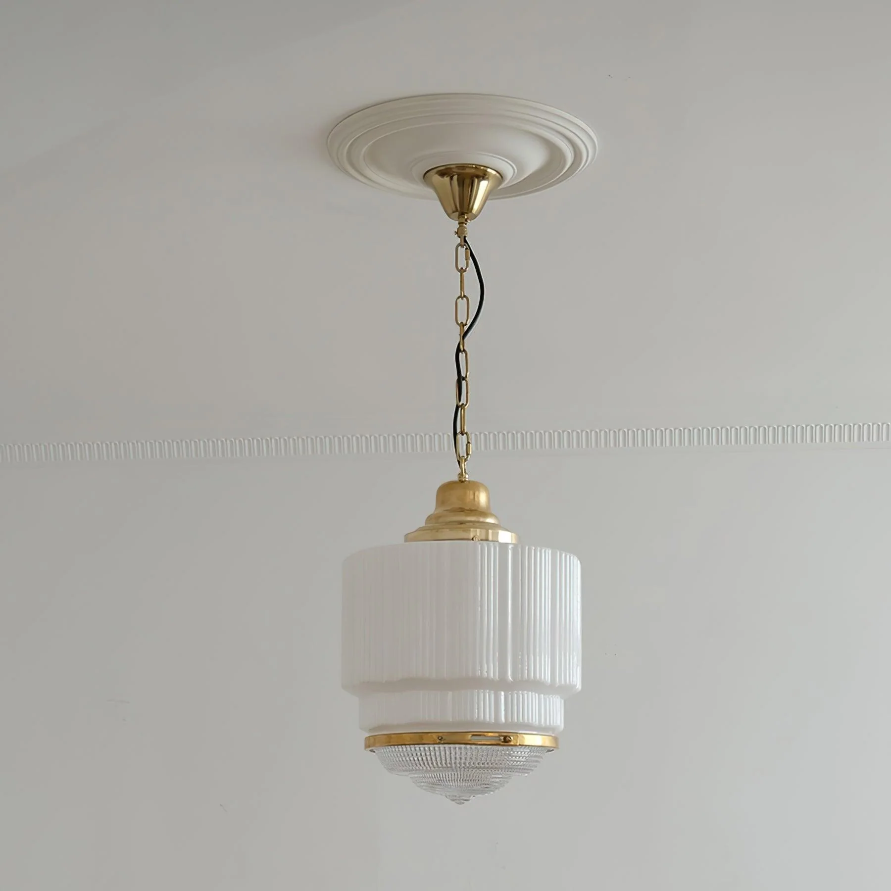 Lustra Pendant Light Brass Glass Ribbed - Image 3