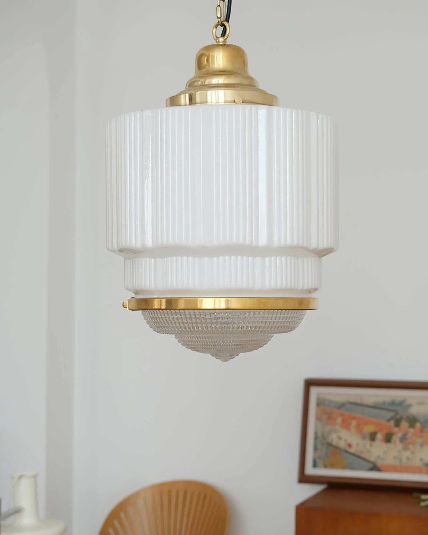 Lustra Pendant Light Brass Glass Ribbed - Image 4