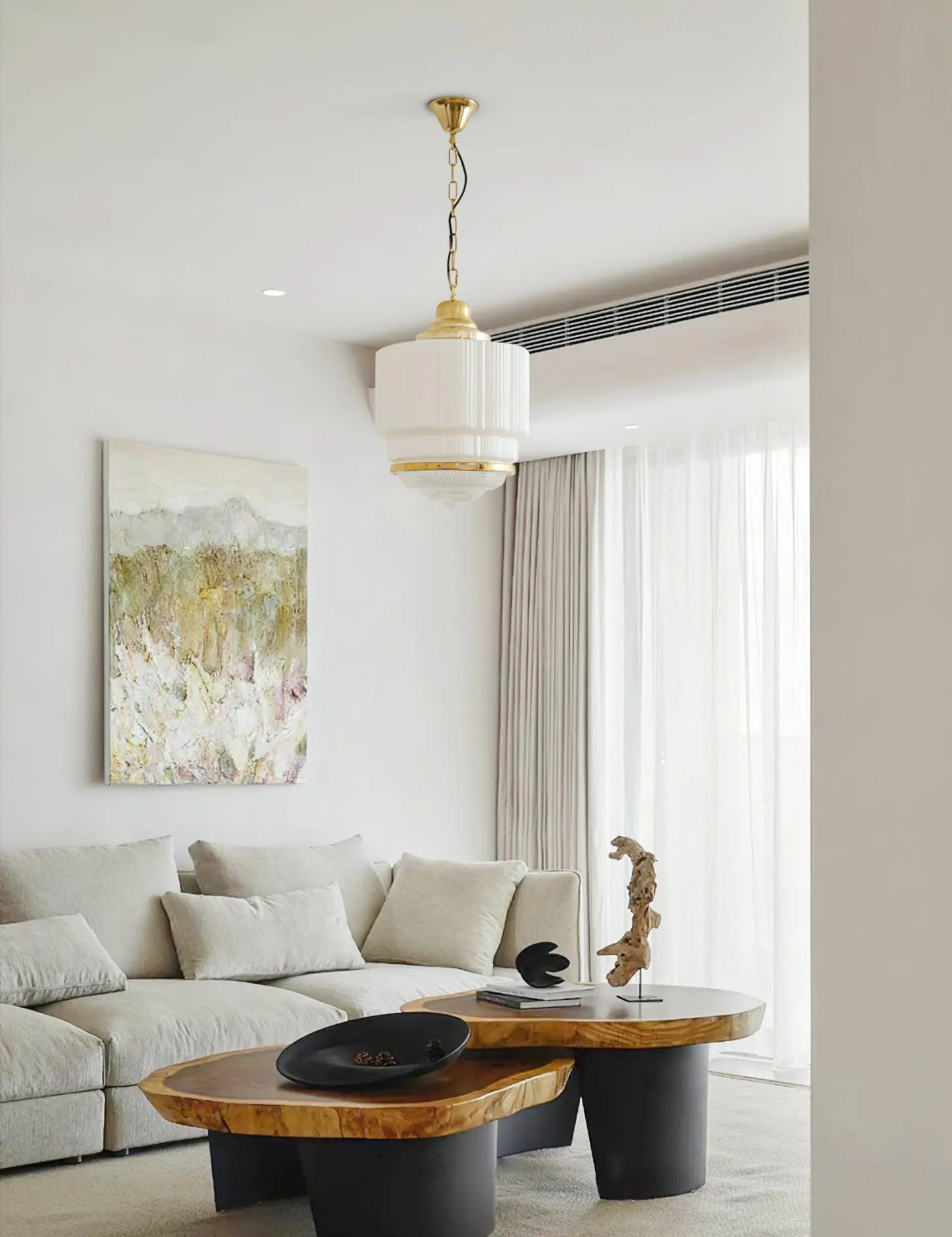 Lustra Pendant Light Brass Glass Ribbed - Image 5