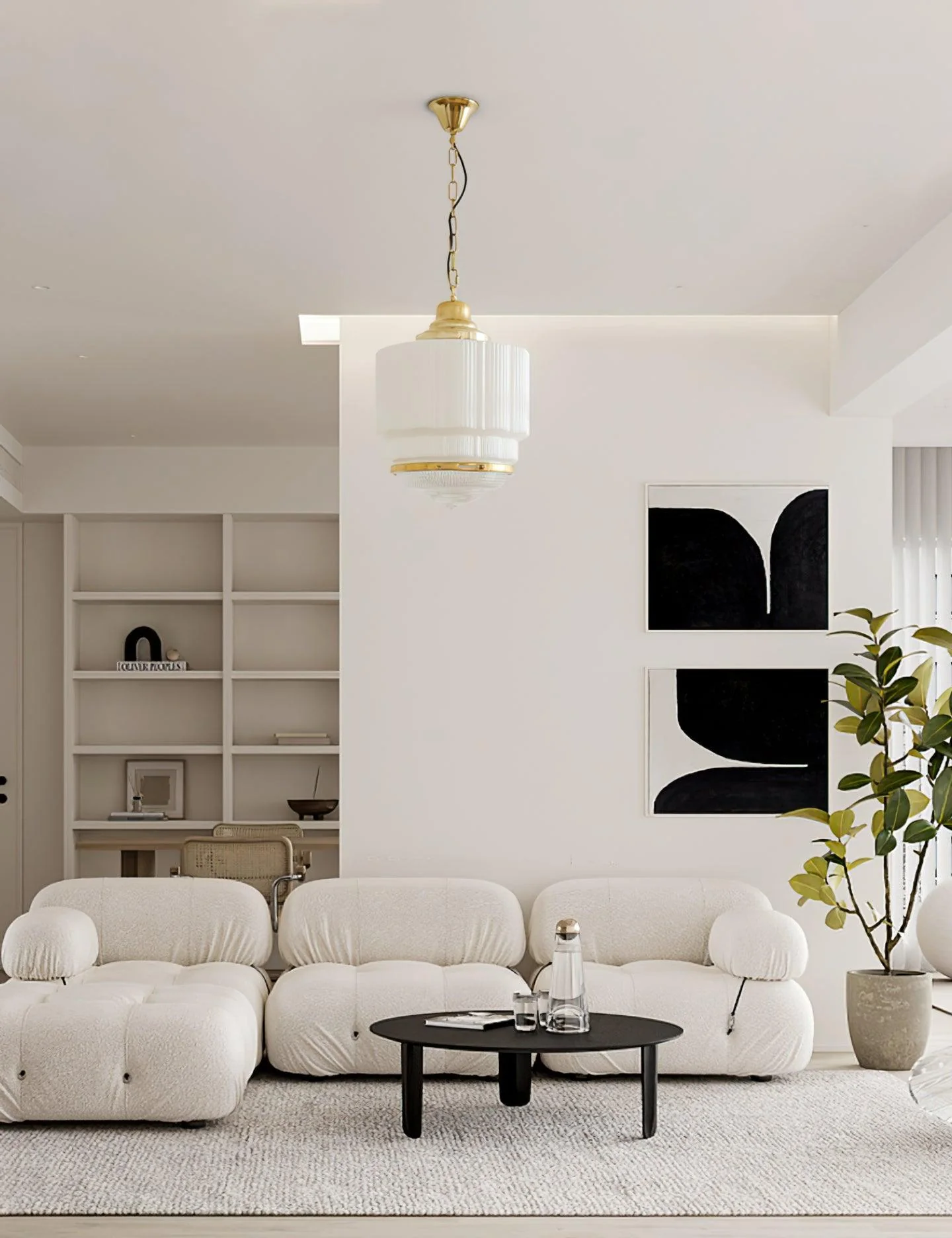 Lustra Pendant Light Brass Glass Ribbed - Image 7