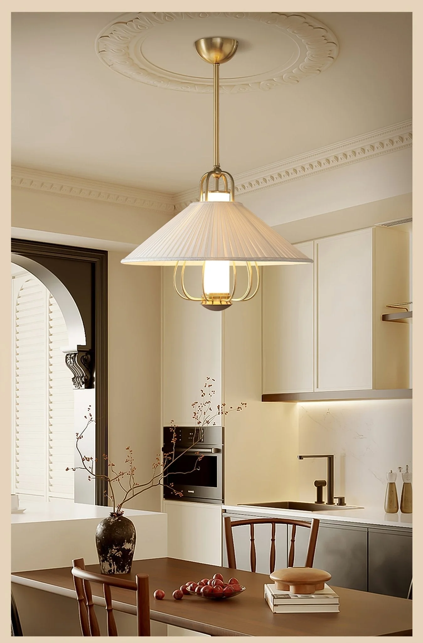 Lustra Pendant Light Fabric Gold LED Dining - Image 12