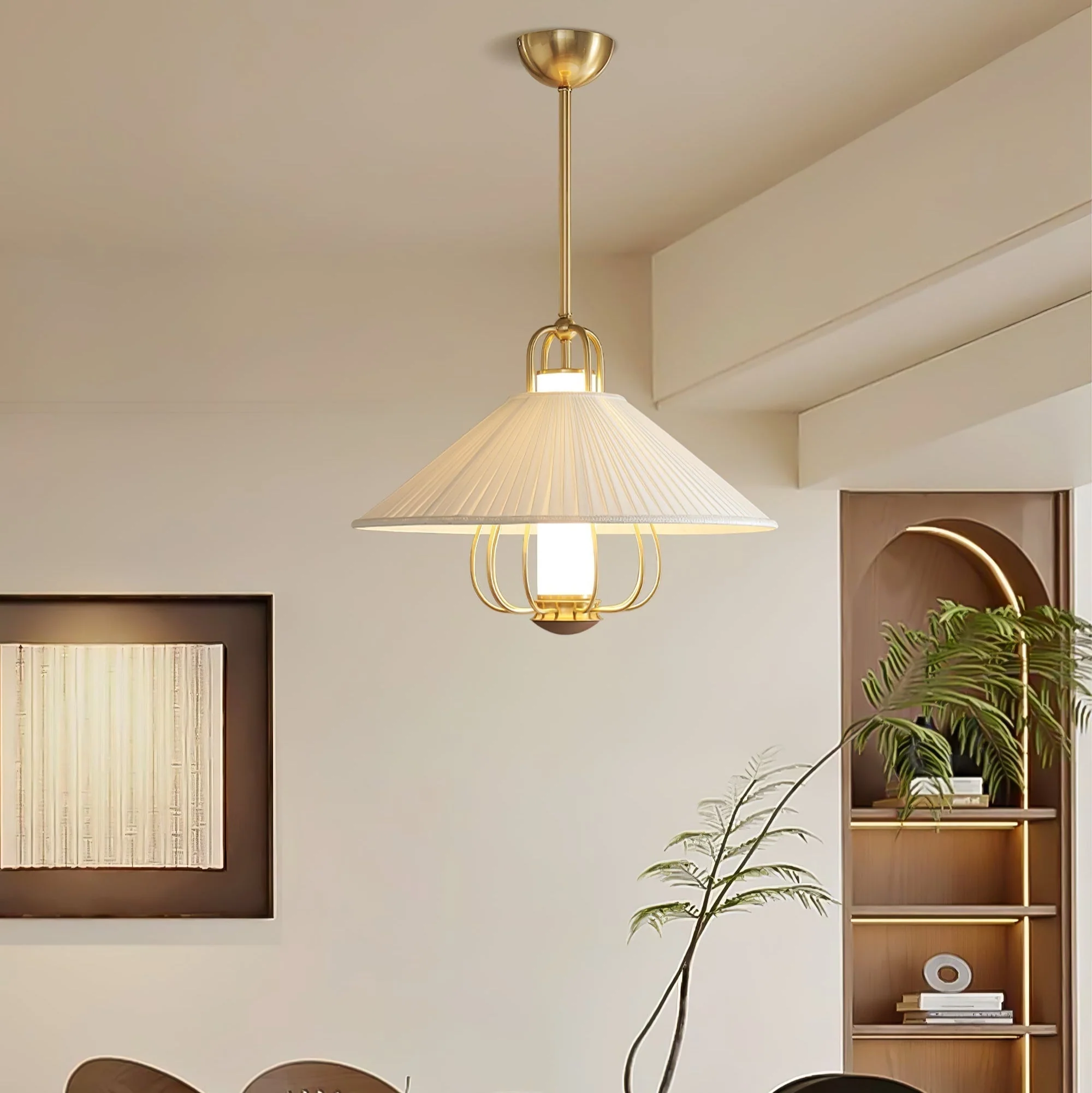 Lustra Pendant Light Fabric Gold LED Dining - Image 2