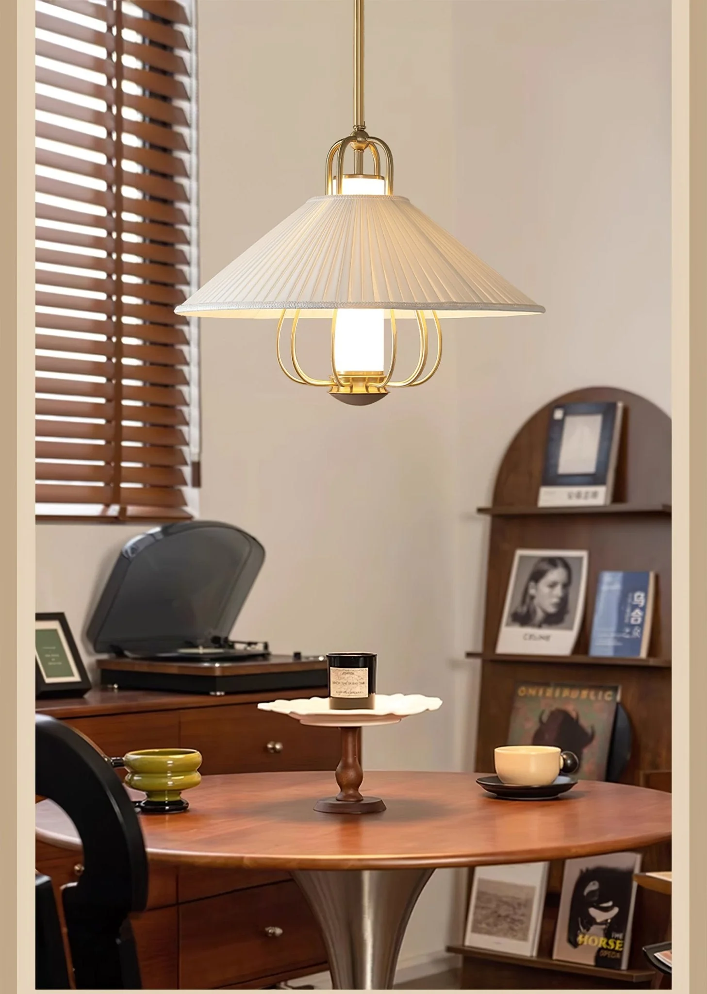 Lustra Pendant Light Fabric Gold LED Dining - Image 4