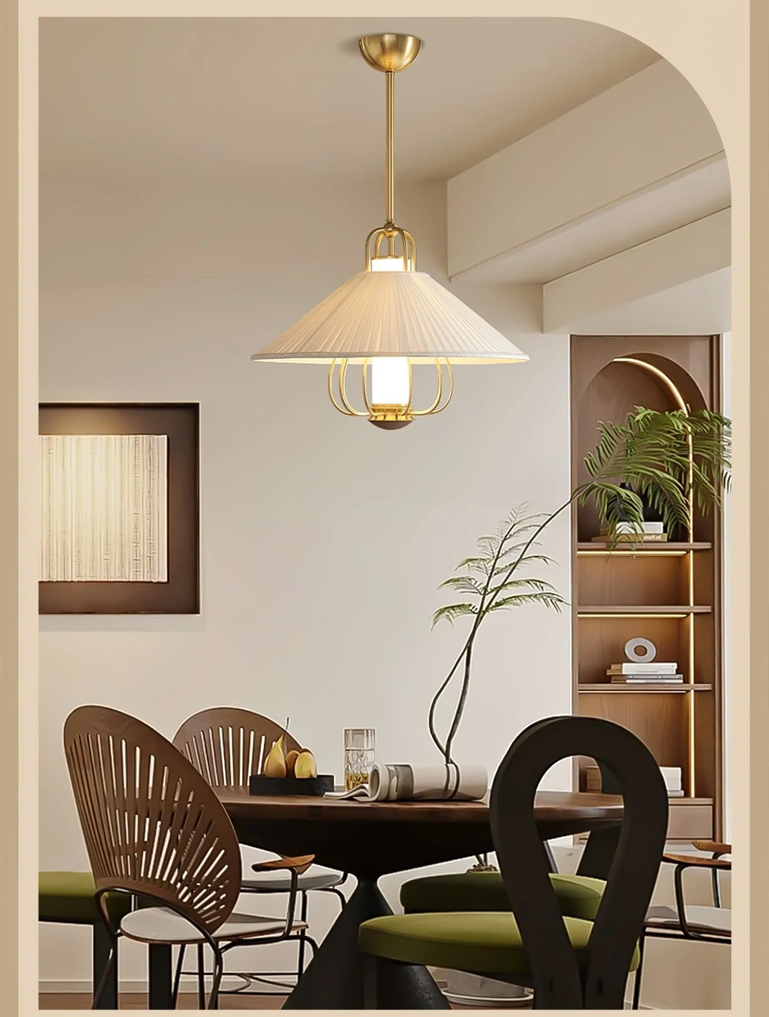 Lustra Pendant Light Fabric Gold LED Dining - Image 5