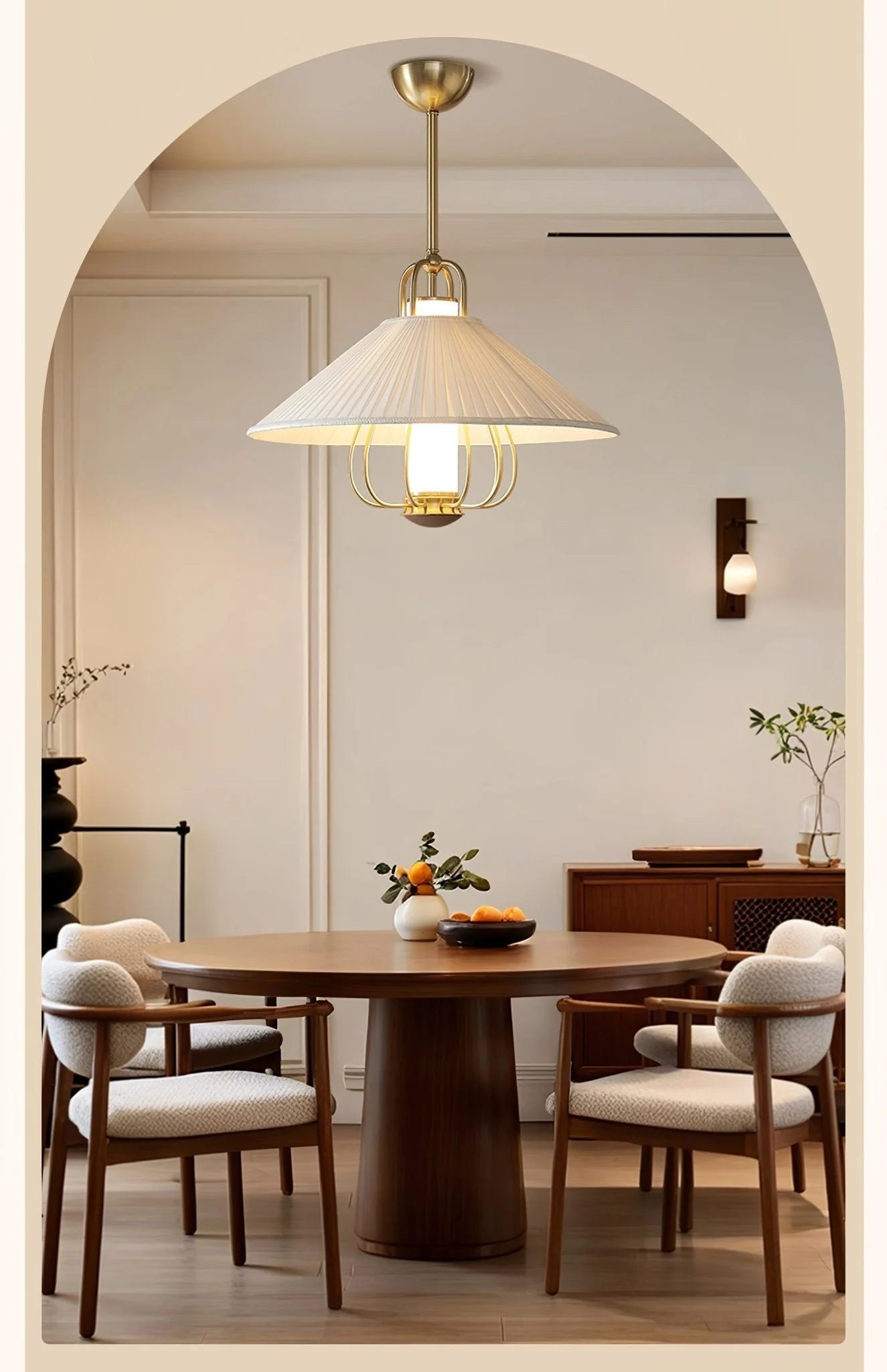 Lustra Pendant Light Fabric Gold LED Dining - Image 6