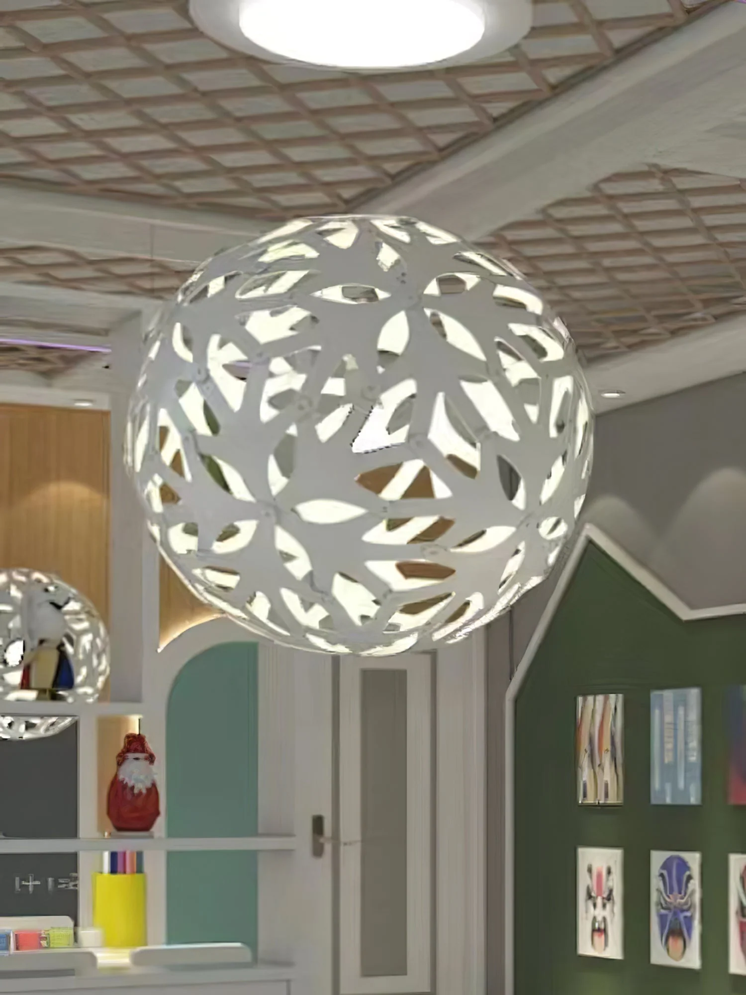 Lustra Pendant Light Geometric Wooden Woven - Image 12