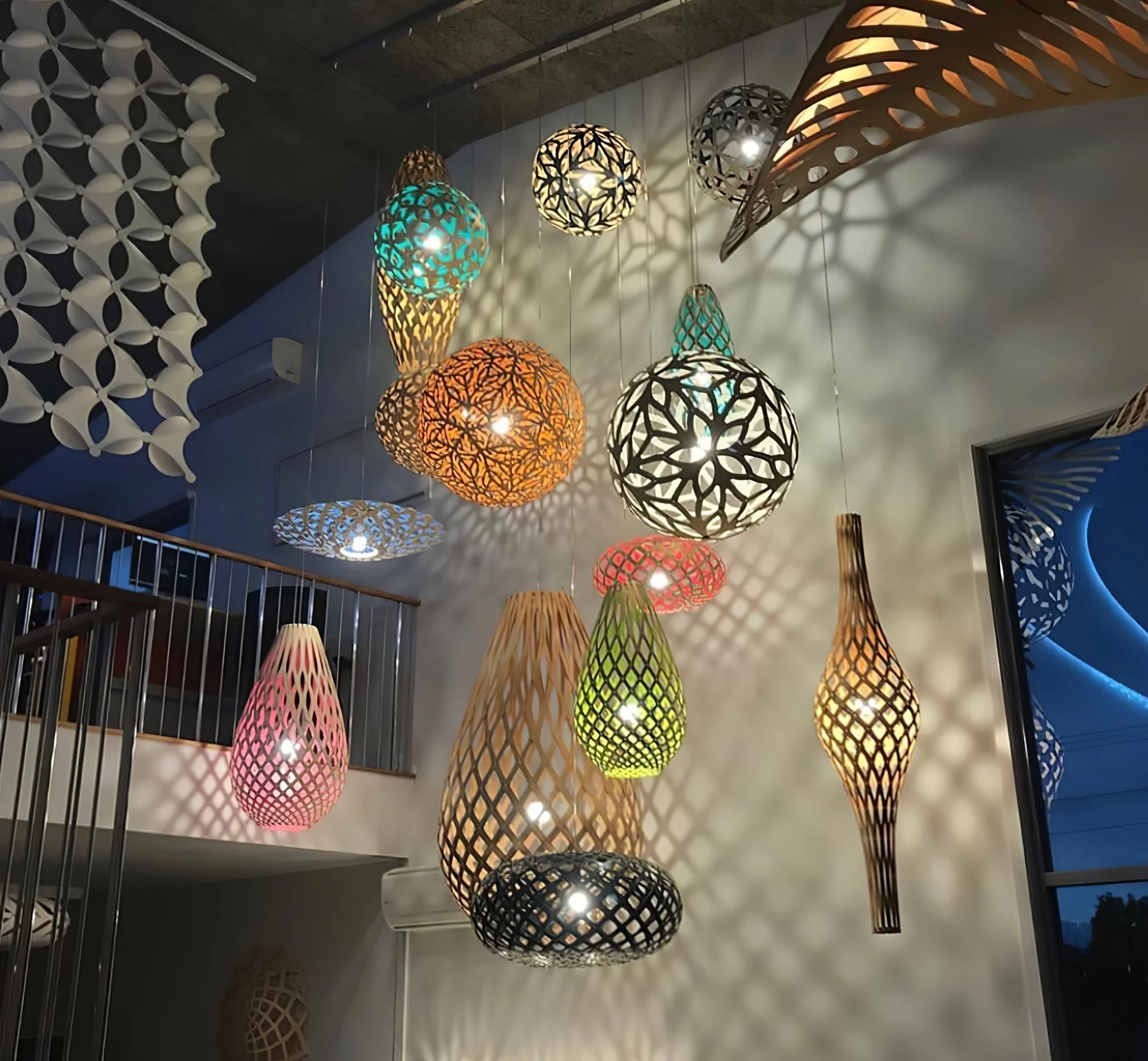 Lustra Pendant Light Geometric Wooden Woven - Image 22