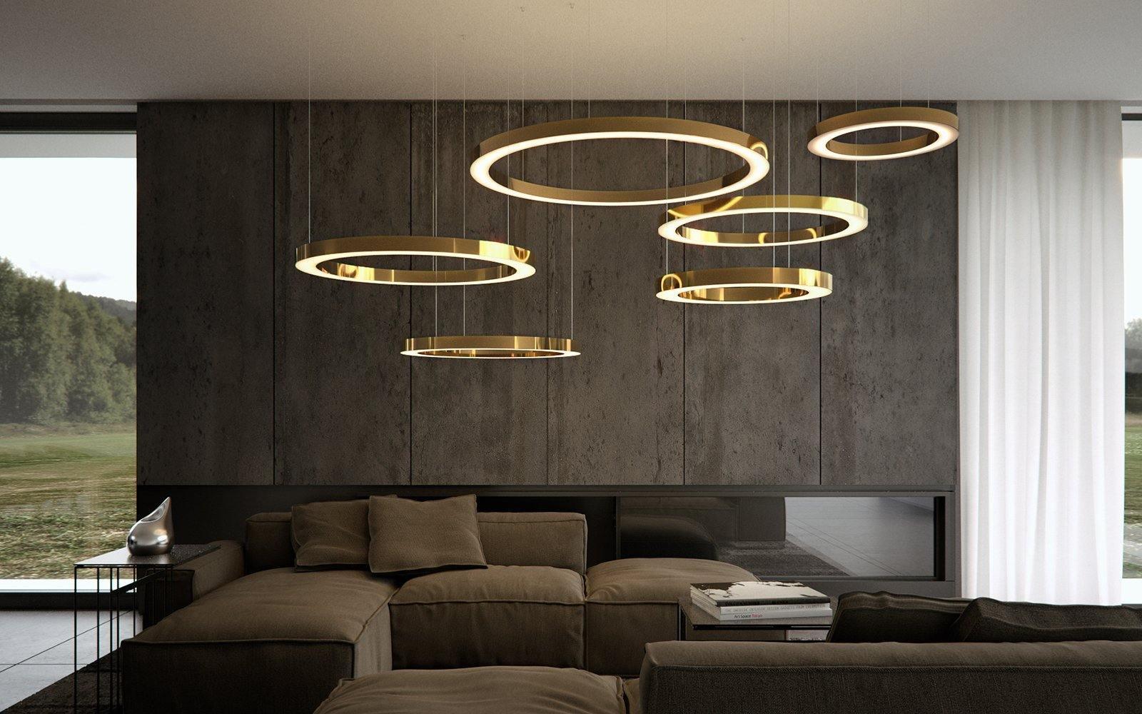 Lustra Pendant Light LED Ring Gold Modern 3-Ring - Image 12
