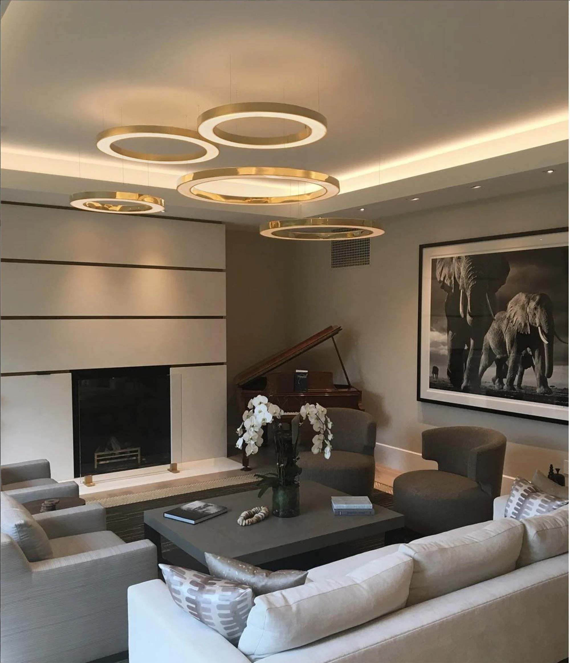 Lustra Pendant Light LED Ring Gold Modern 3-Ring - Image 34