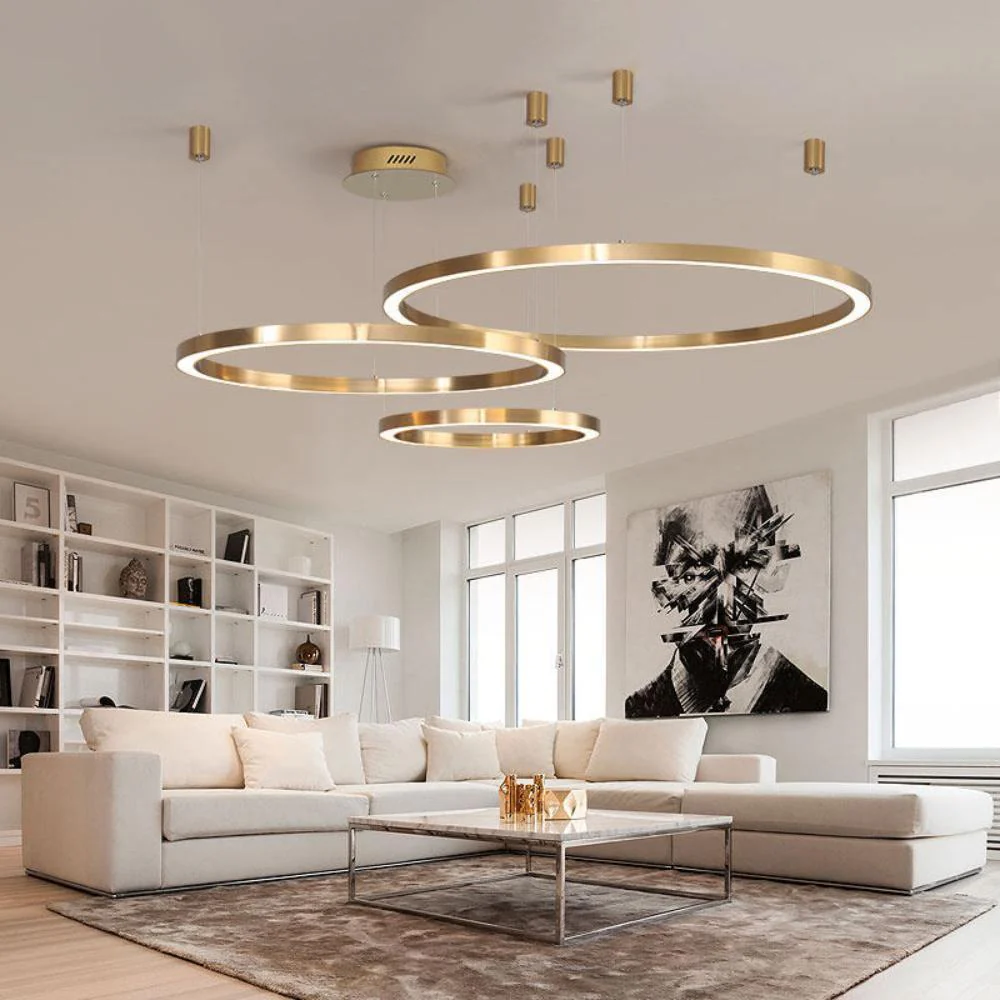 Lustra Pendant Light LED Ring Gold Modern 3-Ring - Image 40