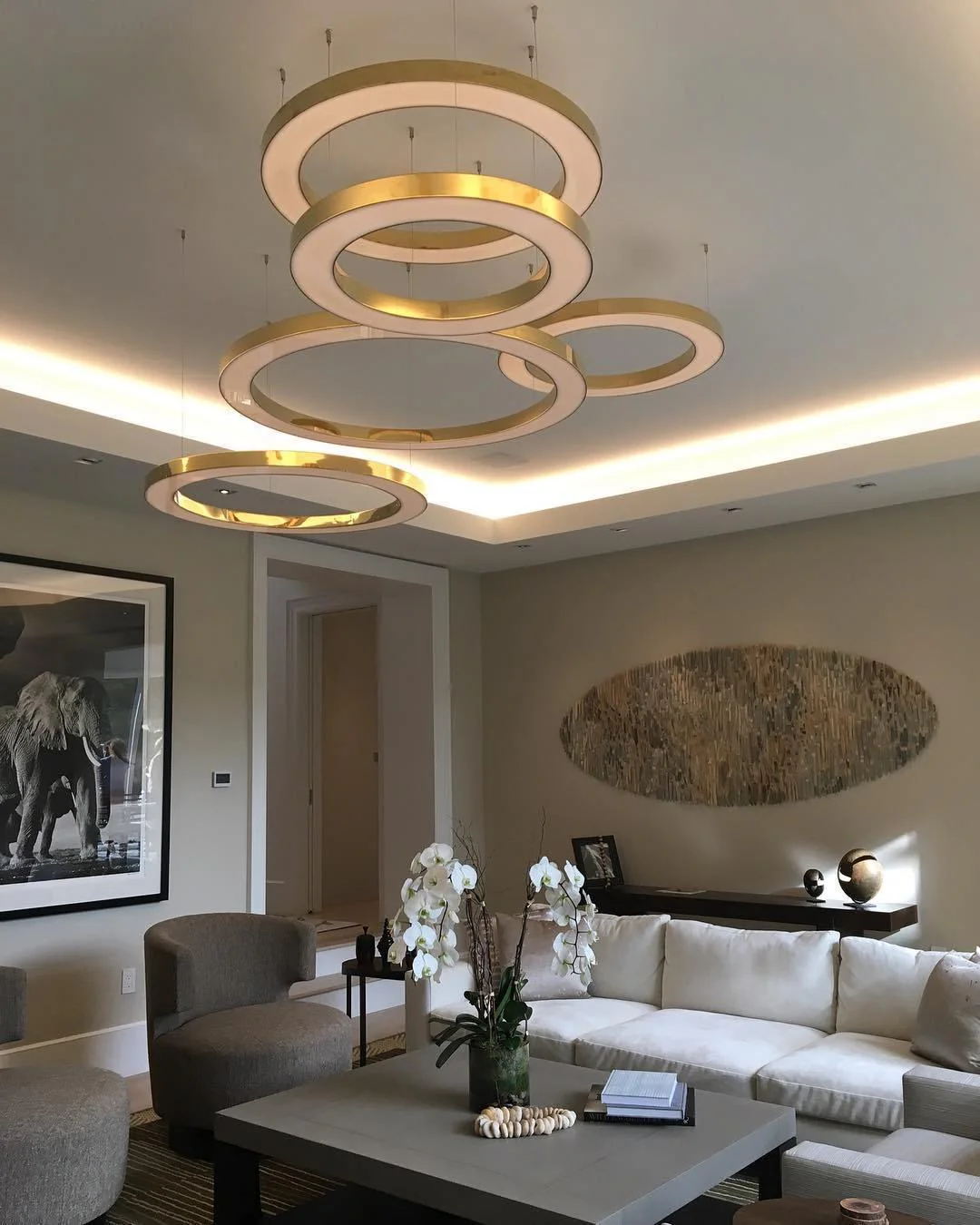 Lustra Pendant Light LED Ring Gold Modern 3-Ring - Image 63