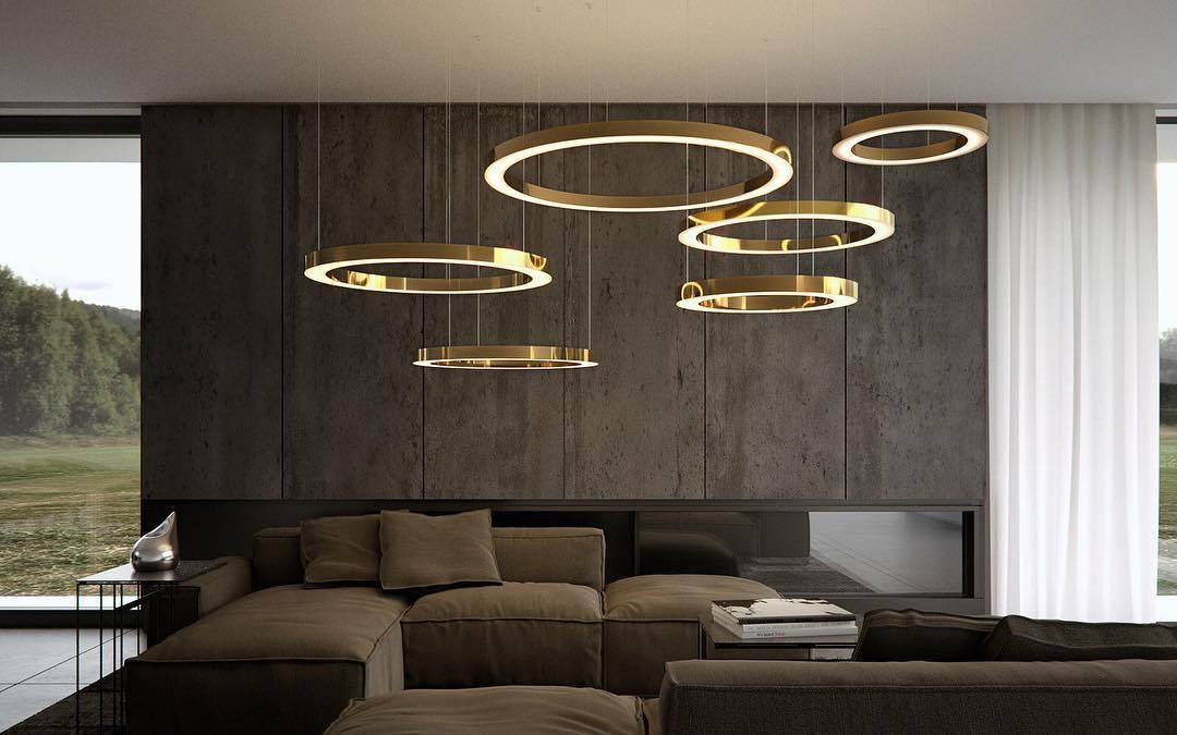 Lustra Pendant Light LED Ring Gold Modern 3-Ring - Image 64