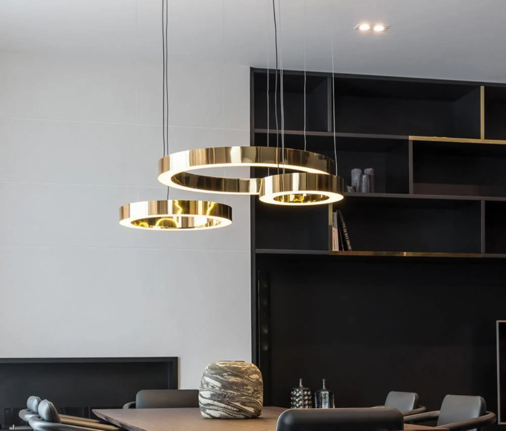 Lustra Pendant Light LED Ring Gold Modern 3-Ring - Image 8