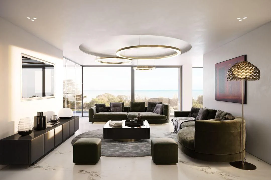 Lustra Pendant Light LED Ring Gold Modern 3-Ring - Image 9