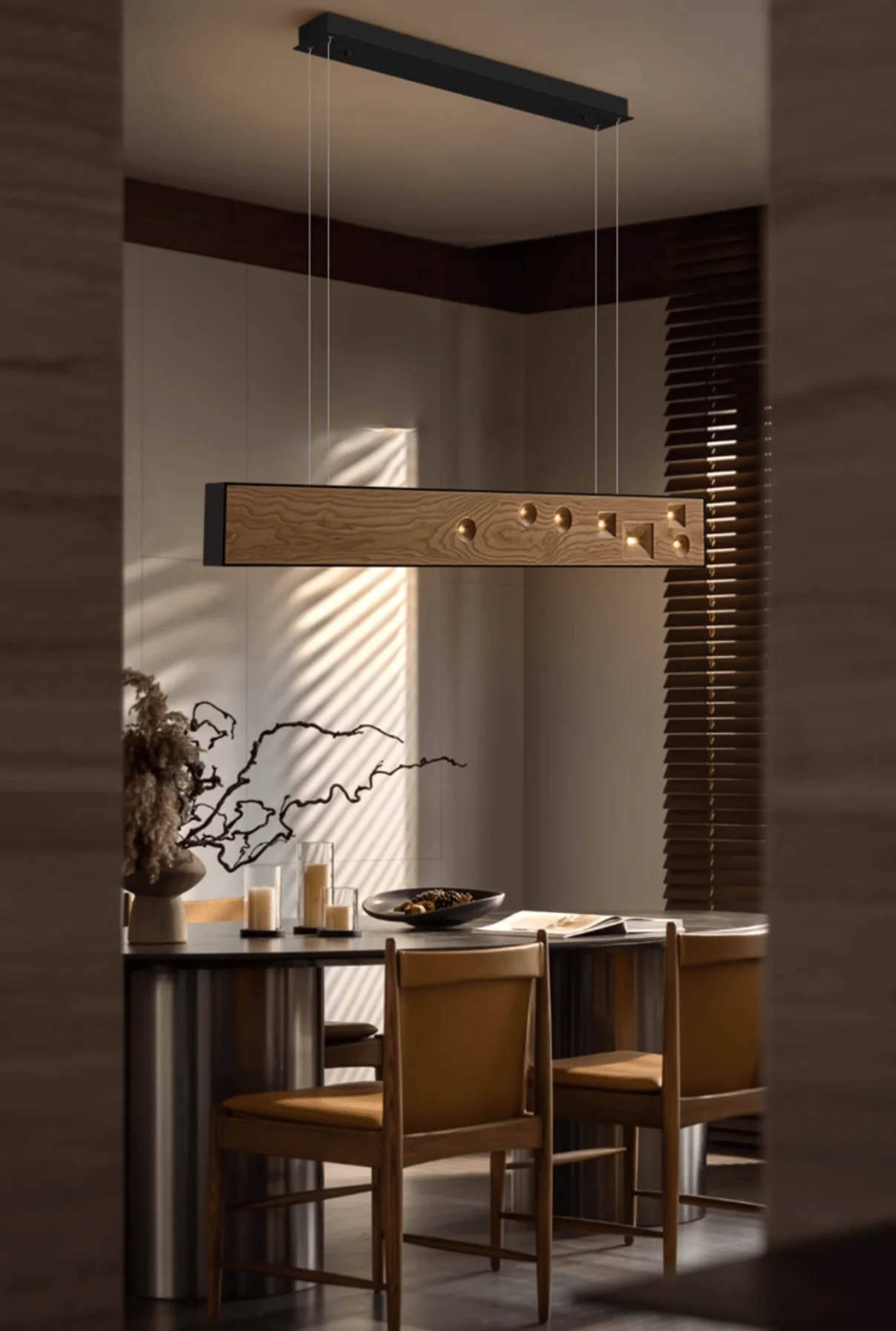 Lustra Pendant Light Wood Gemstone Linear LED - Image 14