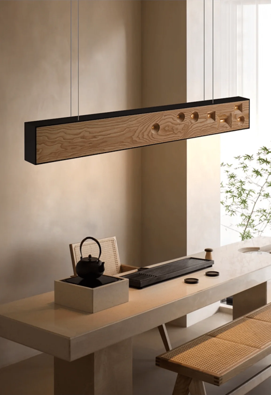 Lustra Pendant Light Wood Gemstone Linear LED - Image 15