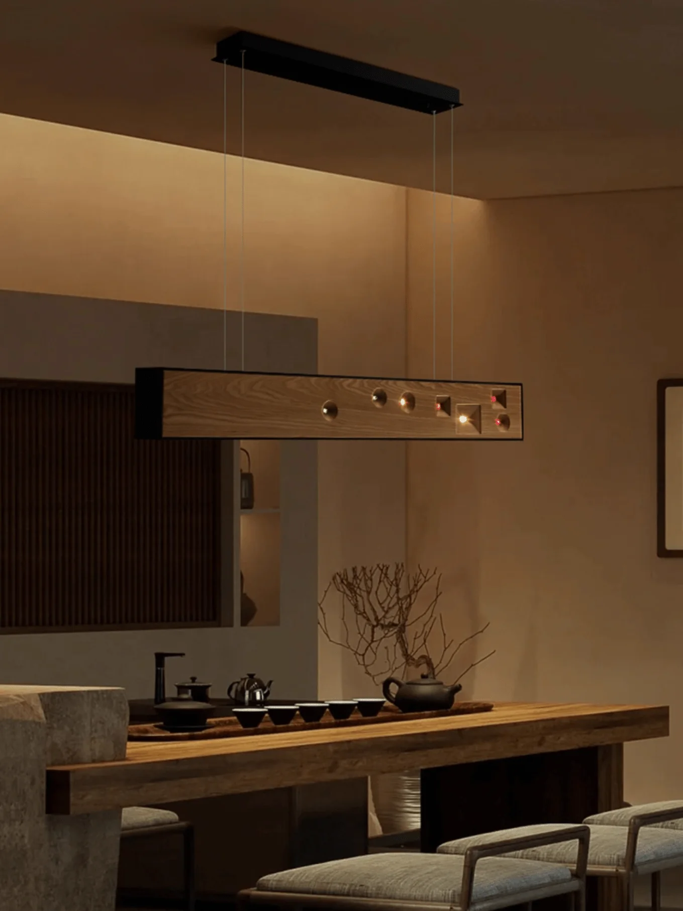 Lustra Pendant Light Wood Gemstone Linear LED - Image 17