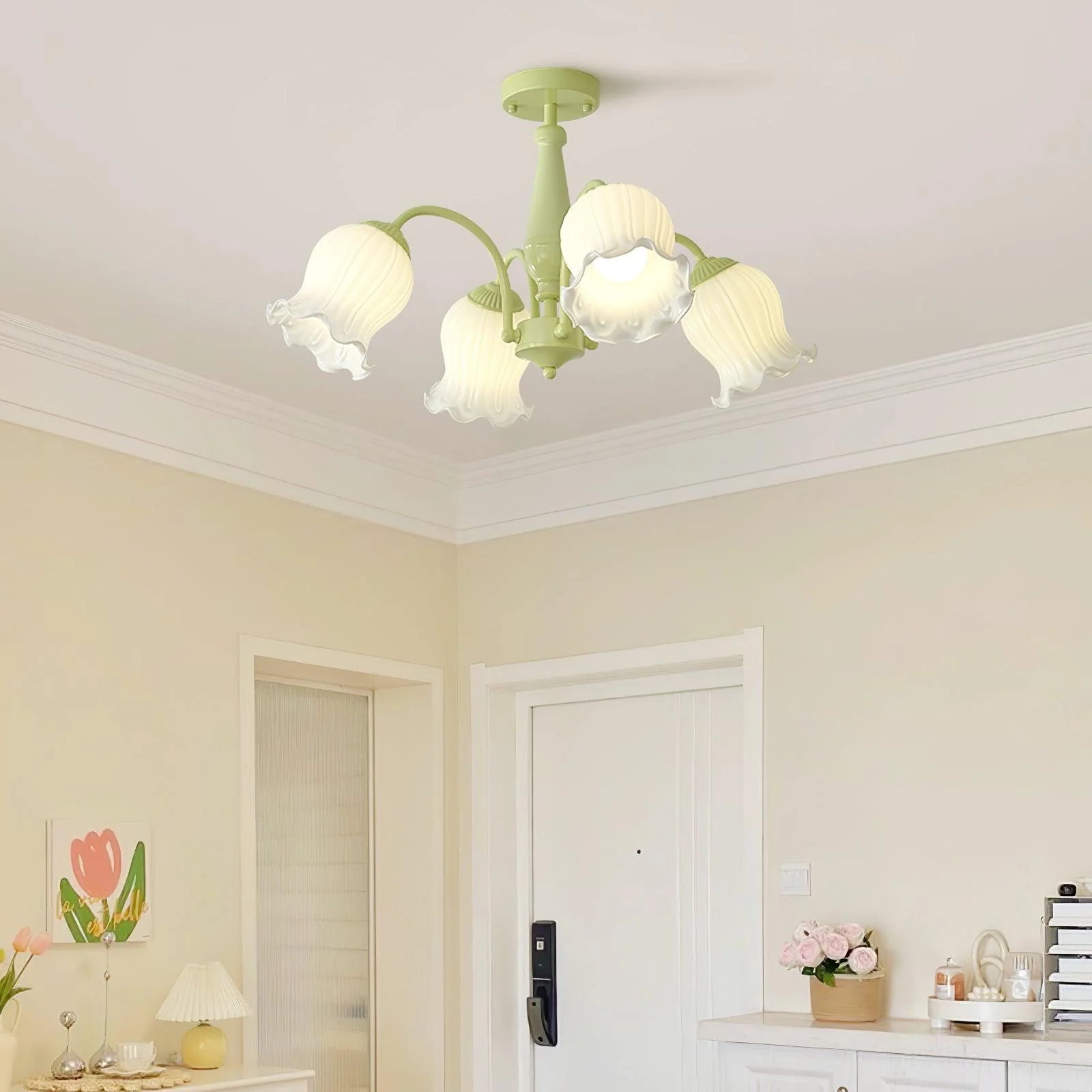 Lustra Trumpet Chandelier Floral Pastel Glass Petals - Image 16