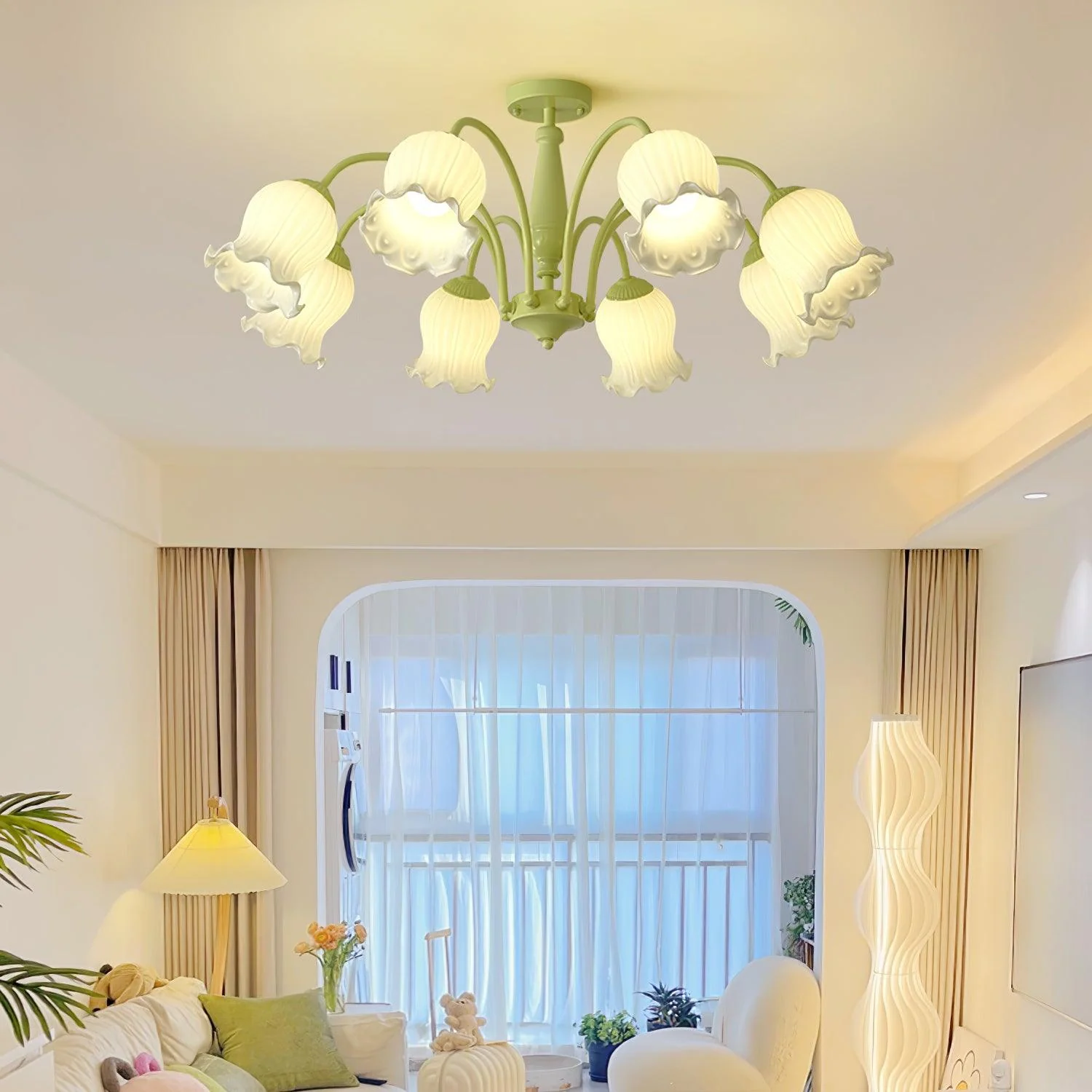 Lustra Trumpet Chandelier Floral Pastel Glass Petals - Image 22