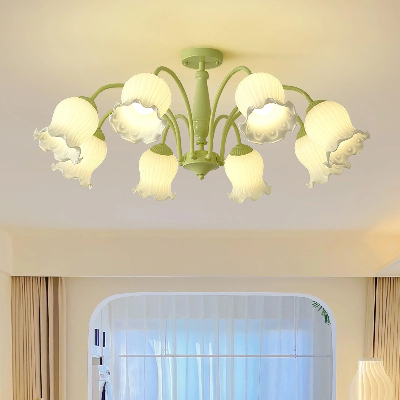 Lustra Trumpet Chandelier Floral Pastel Glass Petals - Image 23