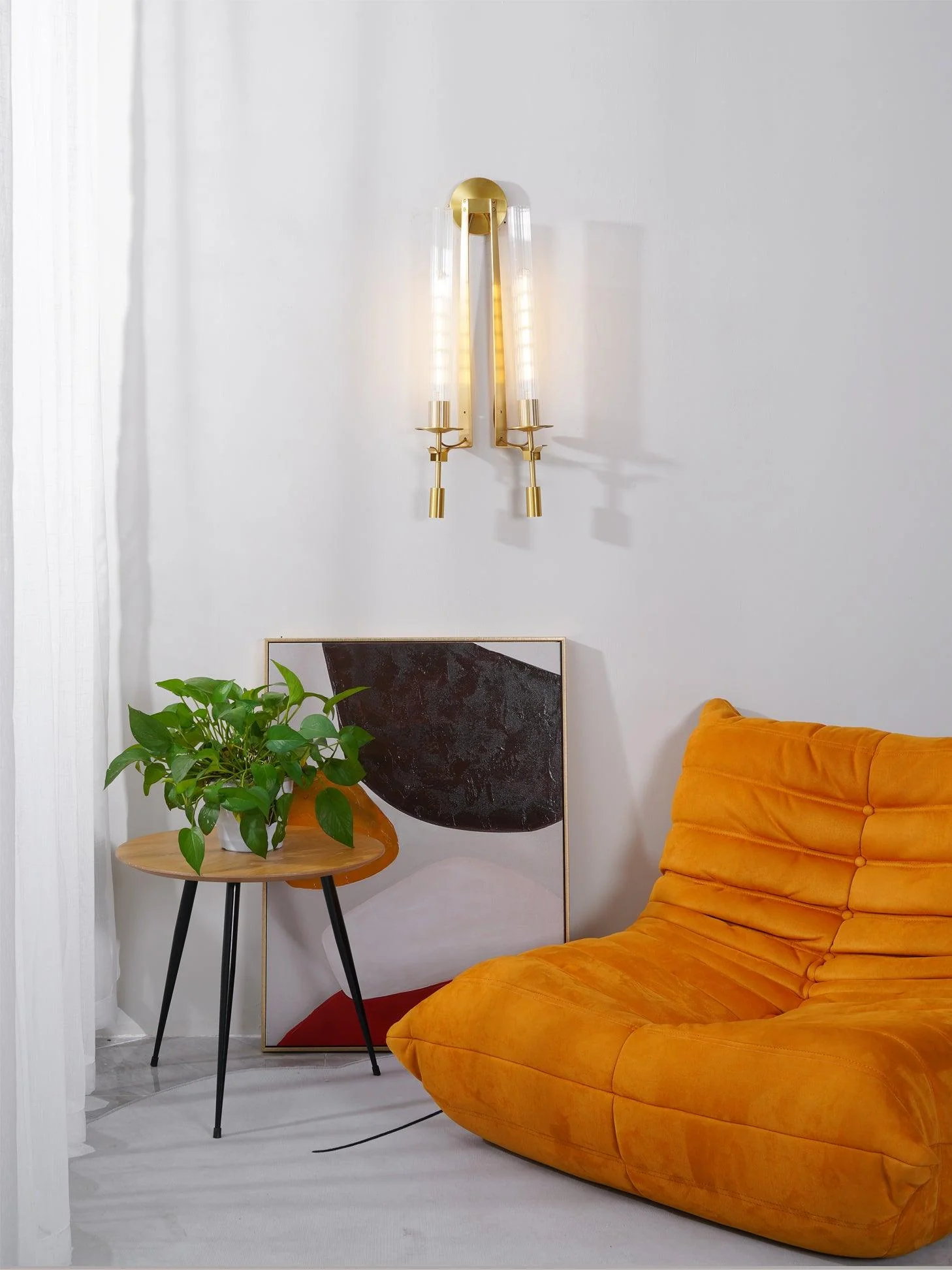 Lustra Wall Lamp Brass Minimalist Ribbed Glass - Image 10
